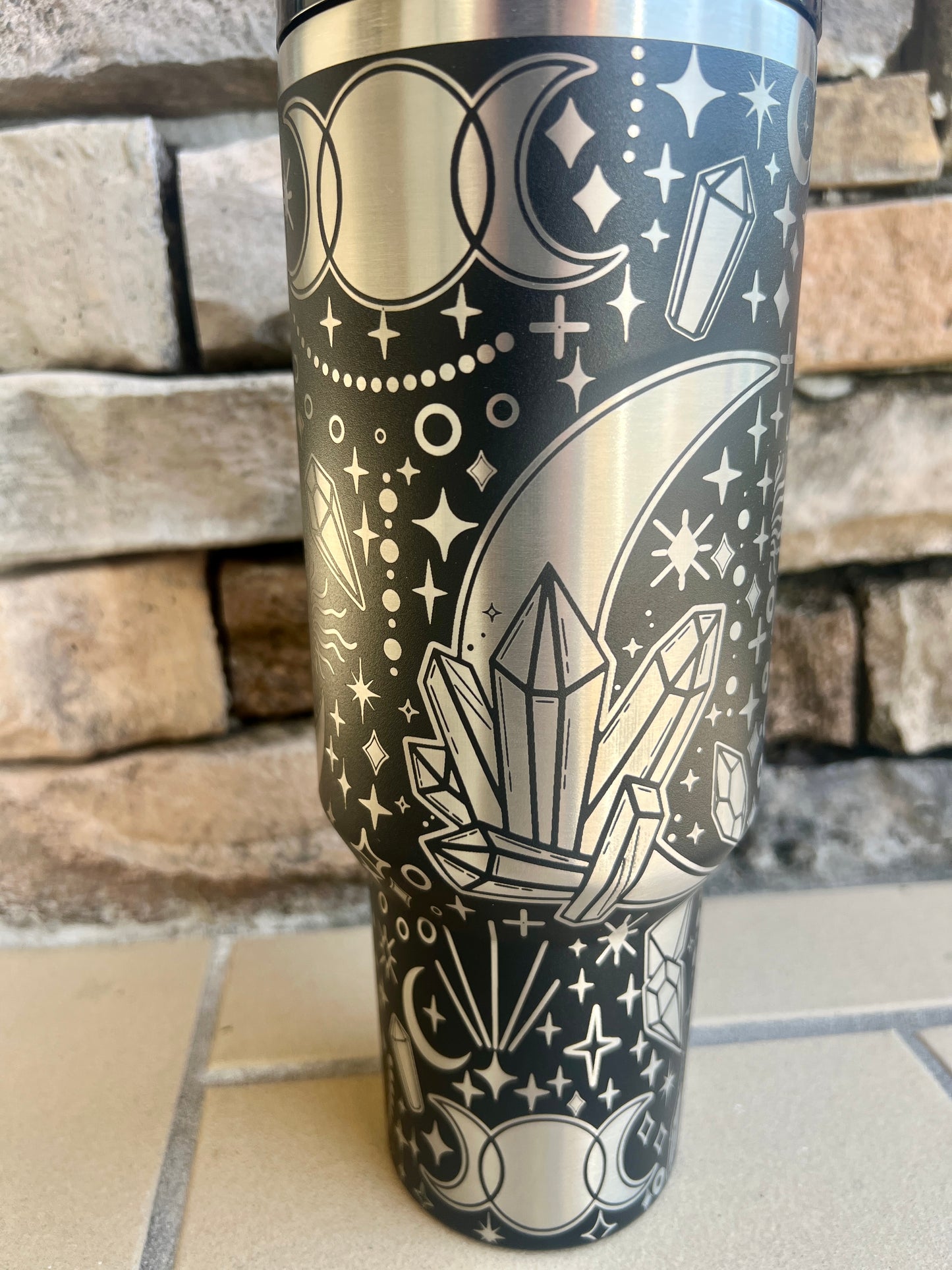 CRYSTALS AND Gems -40 OZ Stanley Quencher H2.0 Tumbler with Handle-Full Wrap Laser Engraved