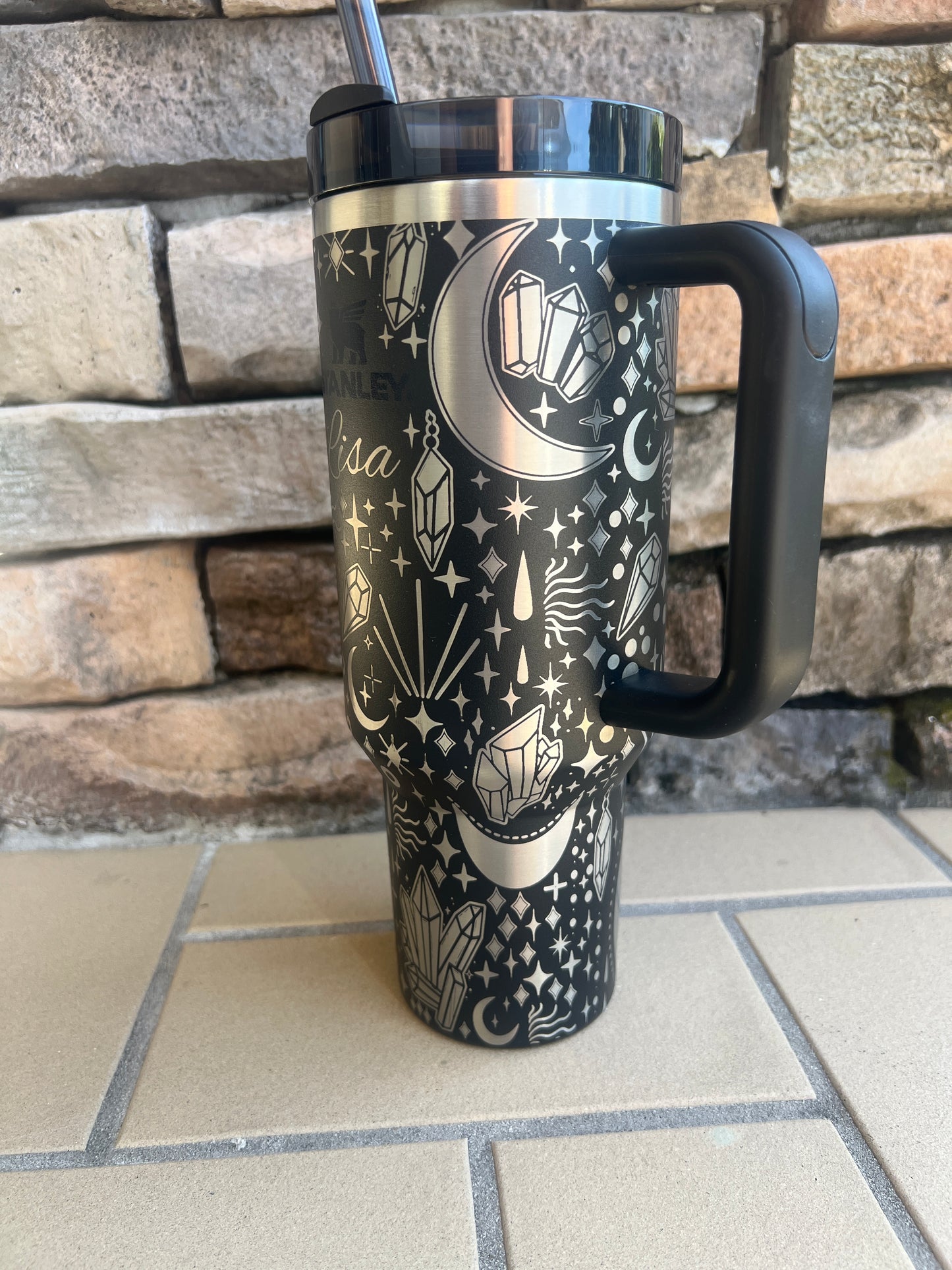 CRYSTALS AND Gems -40 OZ Stanley Quencher H2.0 Tumbler with Handle-Full Wrap Laser Engraved