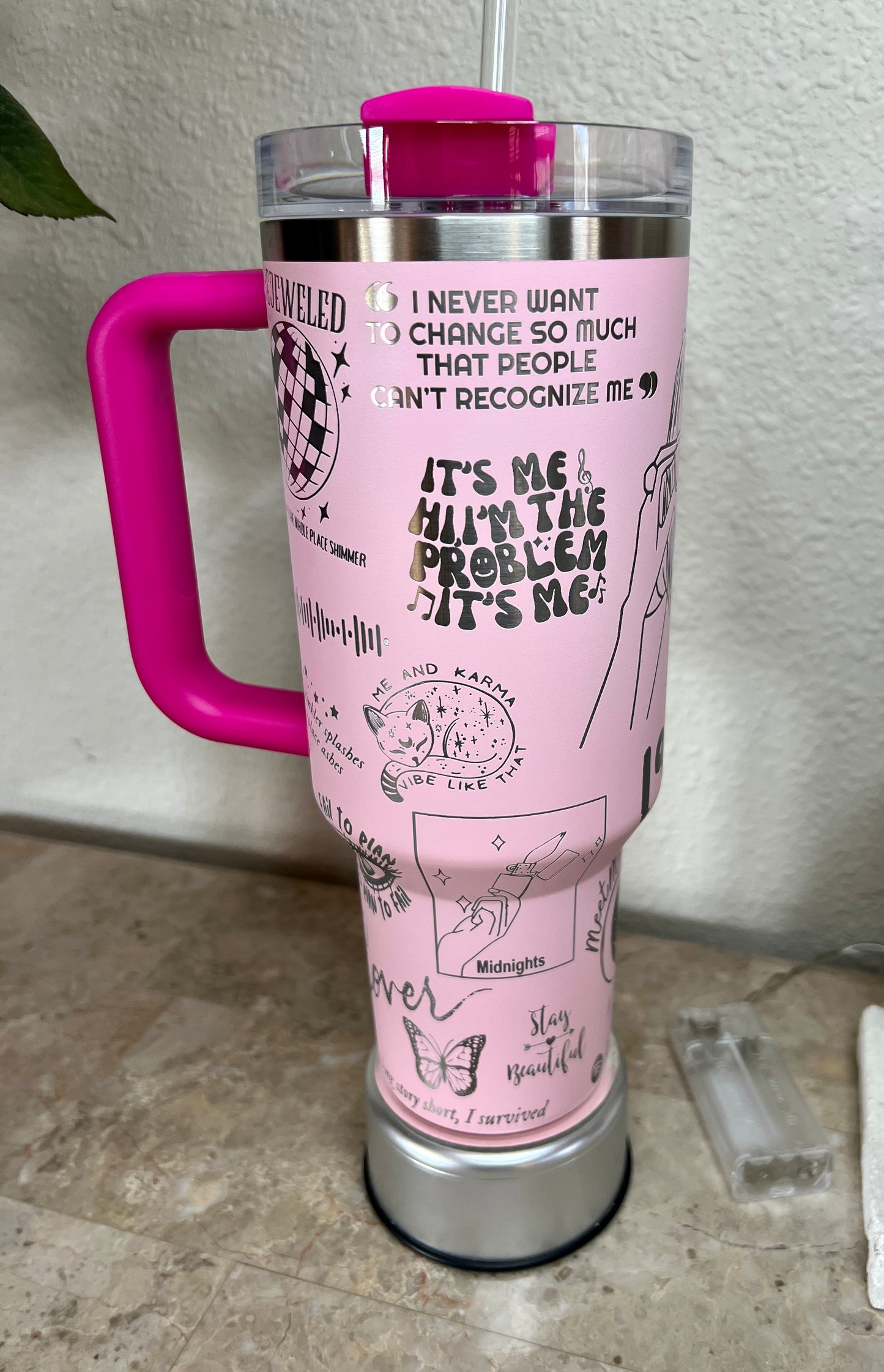 Swiftie -40 Oz or 30 Oz Stanley Quencher H2.0 Travel Tumbler with Handle - Full Wrap Engraved (Copy)
