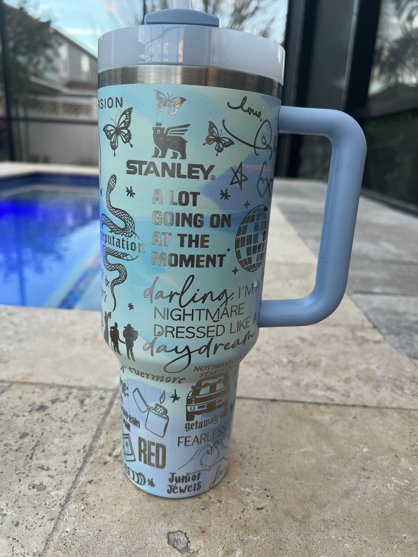 Swiftie Eras -40 Oz or 30 Oz Stanley Quencher H2.0 Travel Tumbler with Handle - Full Wrap Engraved