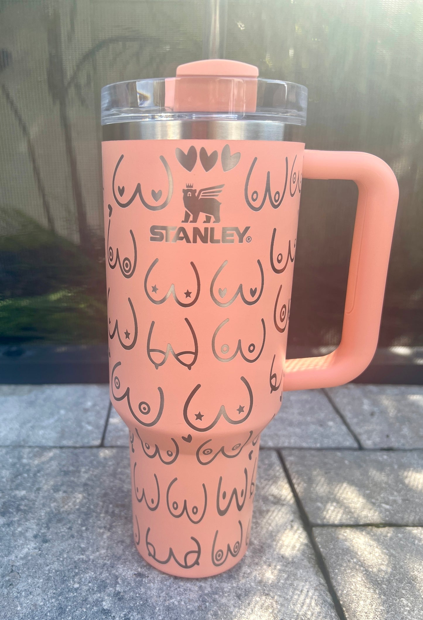 Funny BOOBS-Stanley 40OZ H2.0 Quencher Tumbler-Full Wrap Laser Engraved
