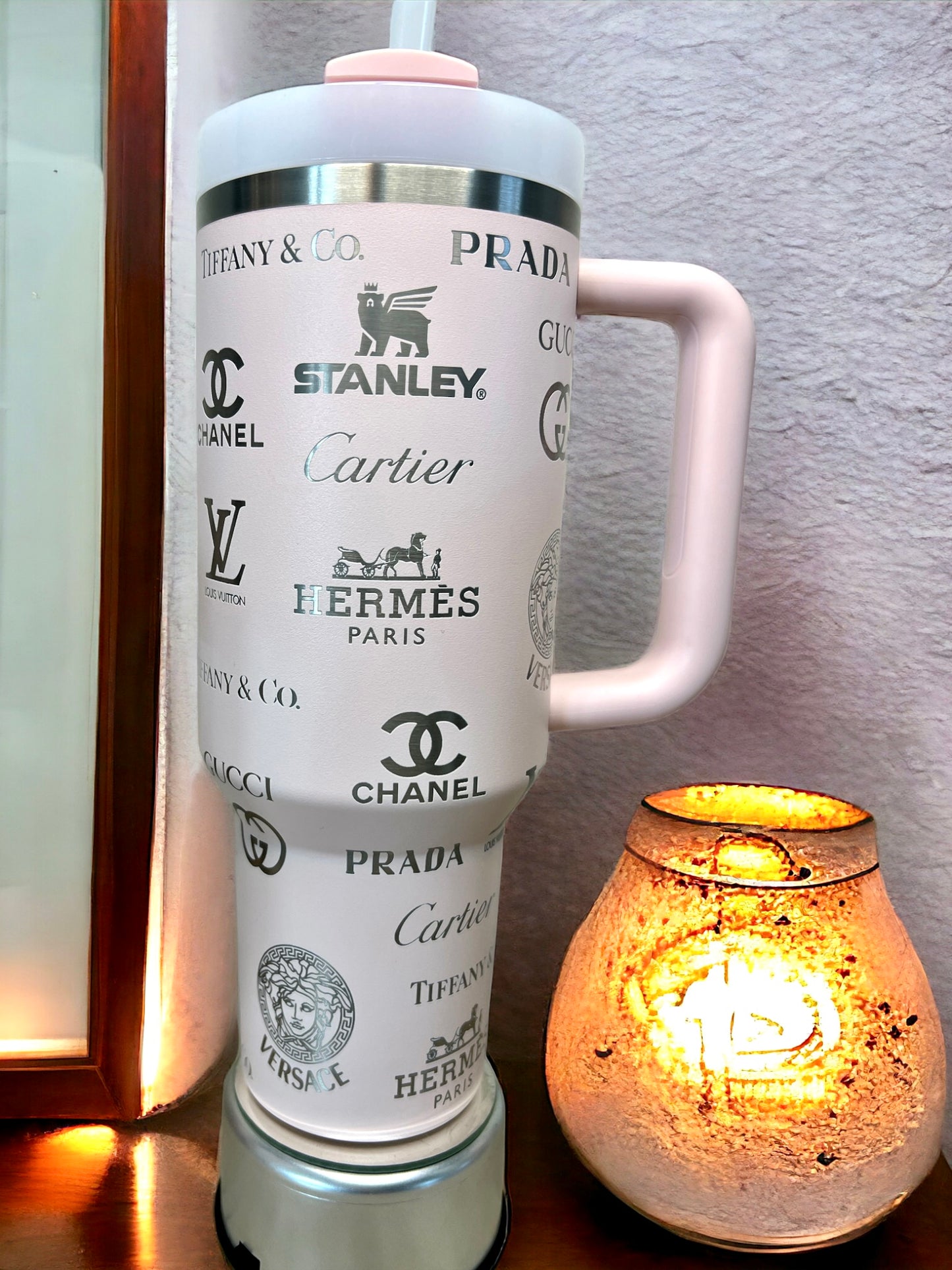 Designer -40 Oz Stanley Quencher H2.0 Travel Tumbler with Handle - Full Wrap Engraved
