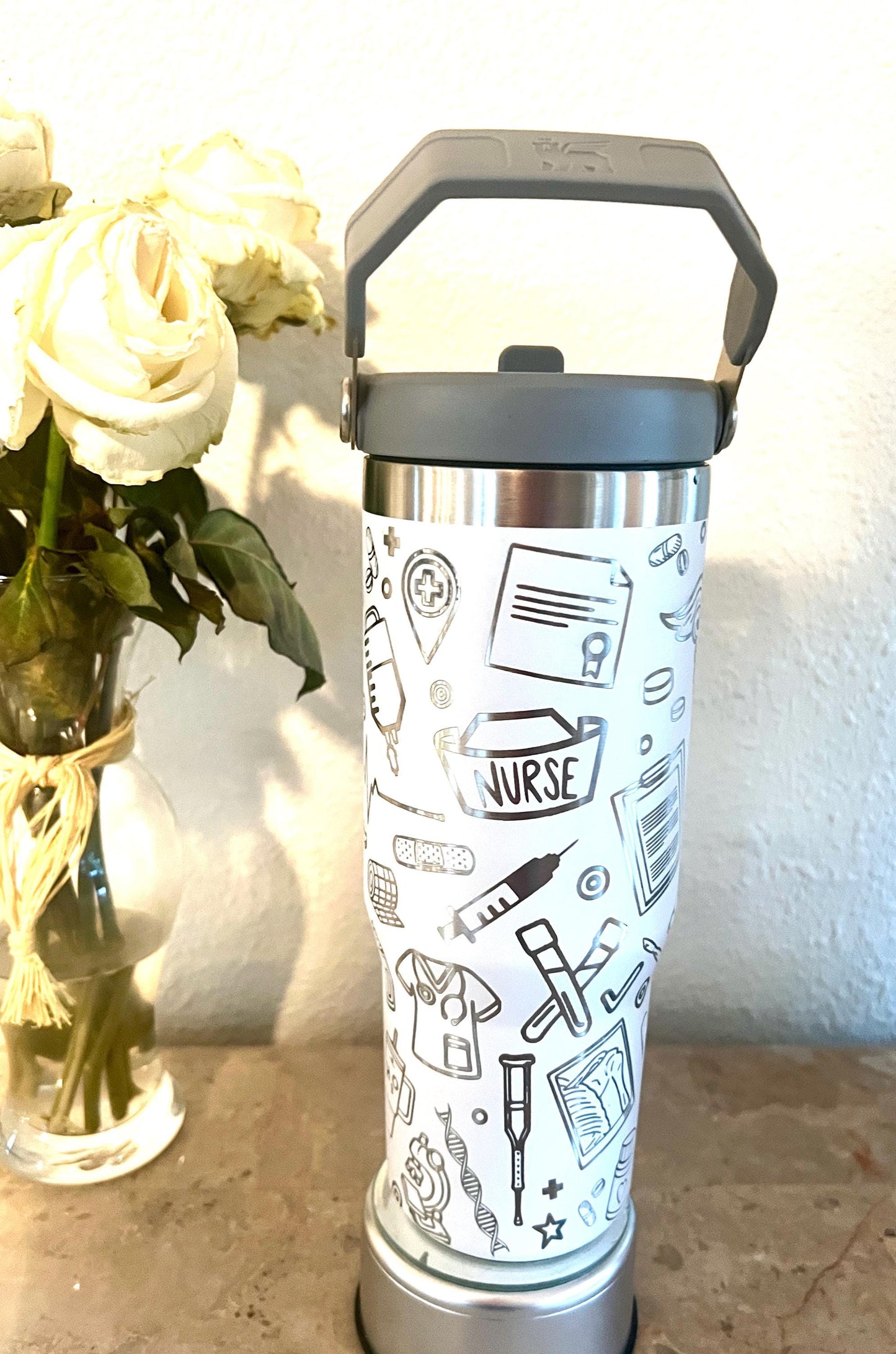Nurse Life- 30 Oz Stanley White Iceflow Flip Straw-Engraved