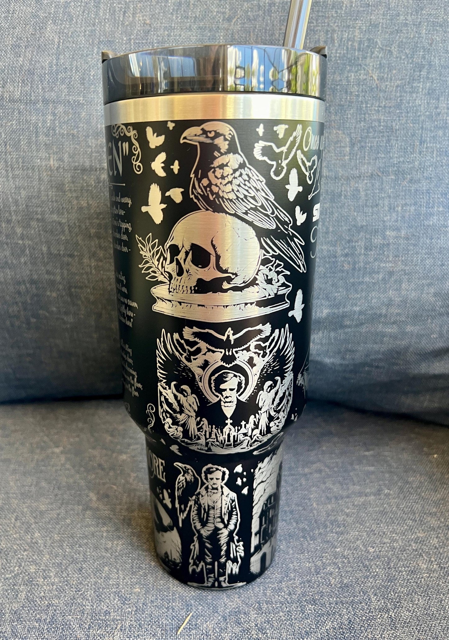 Edgar Allan Poe Stanley or Brumate Tumbler 40oz: Laser Engraved Travel Cup