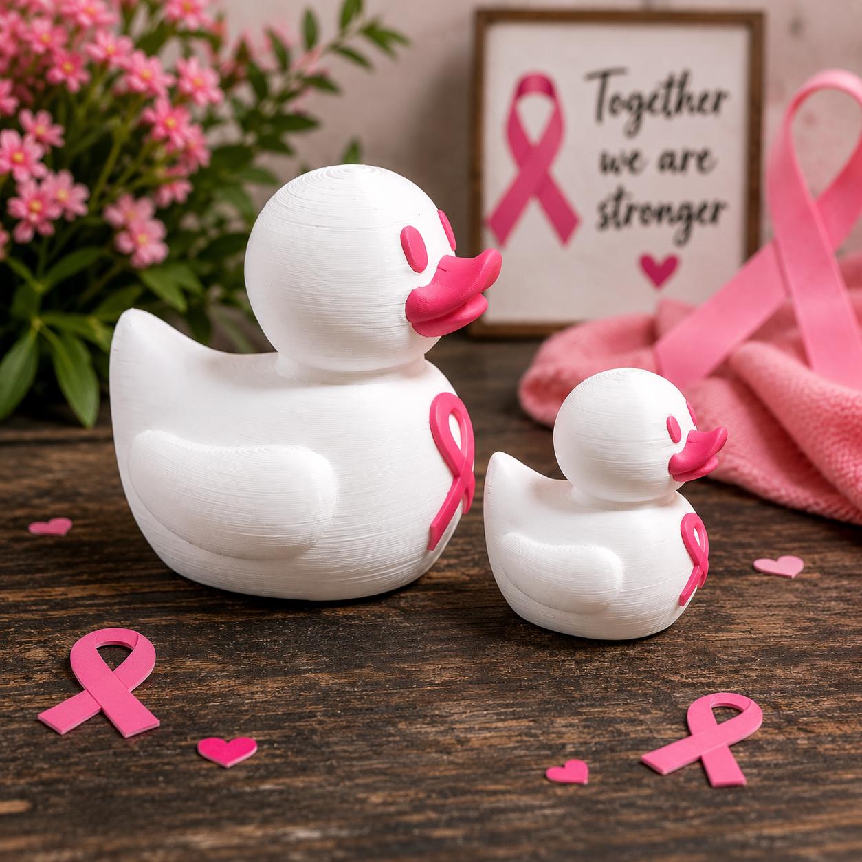 3D Printed Breast Cancer Awareness Duck, Pink Ribbon Support Keepsake