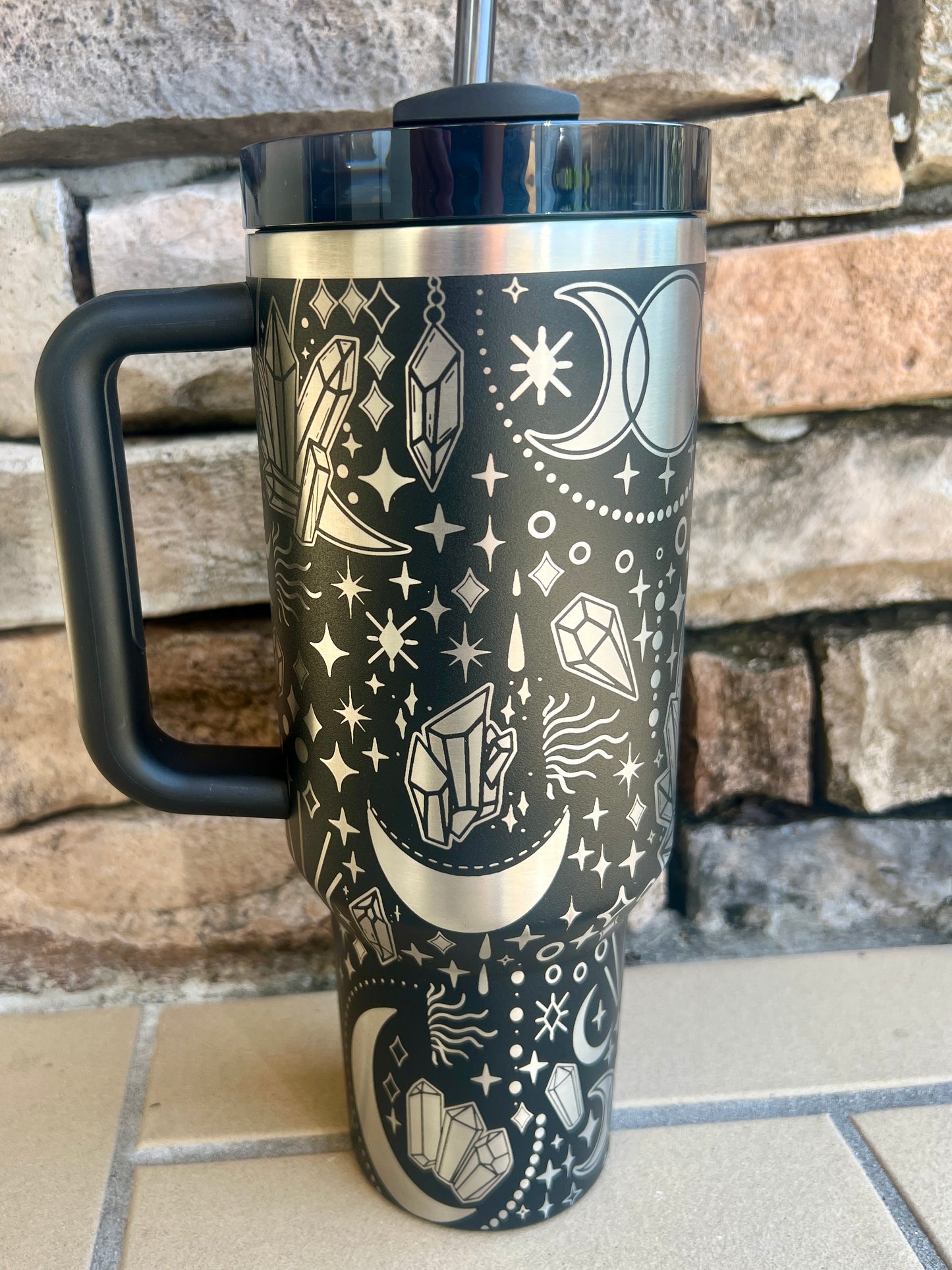 CRYSTALS AND Gems -40 OZ Stanley Quencher H2.0 Tumbler with Handle-Full Wrap Laser Engraved