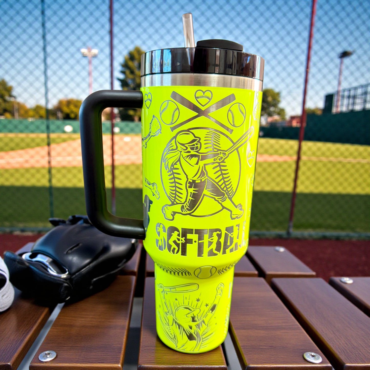 Stanley Softball Laser Engraved 30oz or 40 oz Quencher tumbler