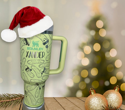 SANTA HAT PICKLES-Stanley 40OZ/30OZ Quencher Tumbler-Full Wrap Laser Engraved