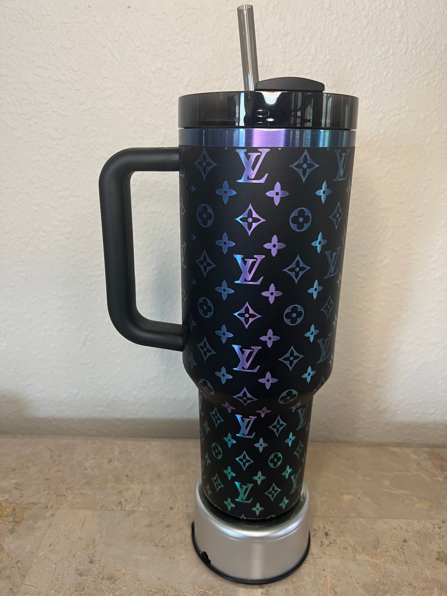 LV-40 Oz Stanley Quencher H2.0 Travel Tumbler with Handle - Full Wrap Engraved