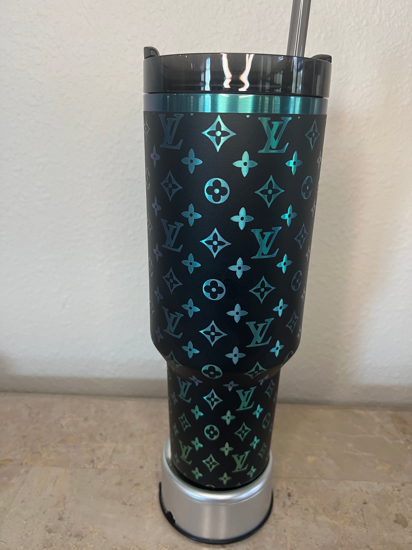 LV-40 Oz Stanley Quencher H2.0 Travel Tumbler with Handle - Full Wrap Engraved