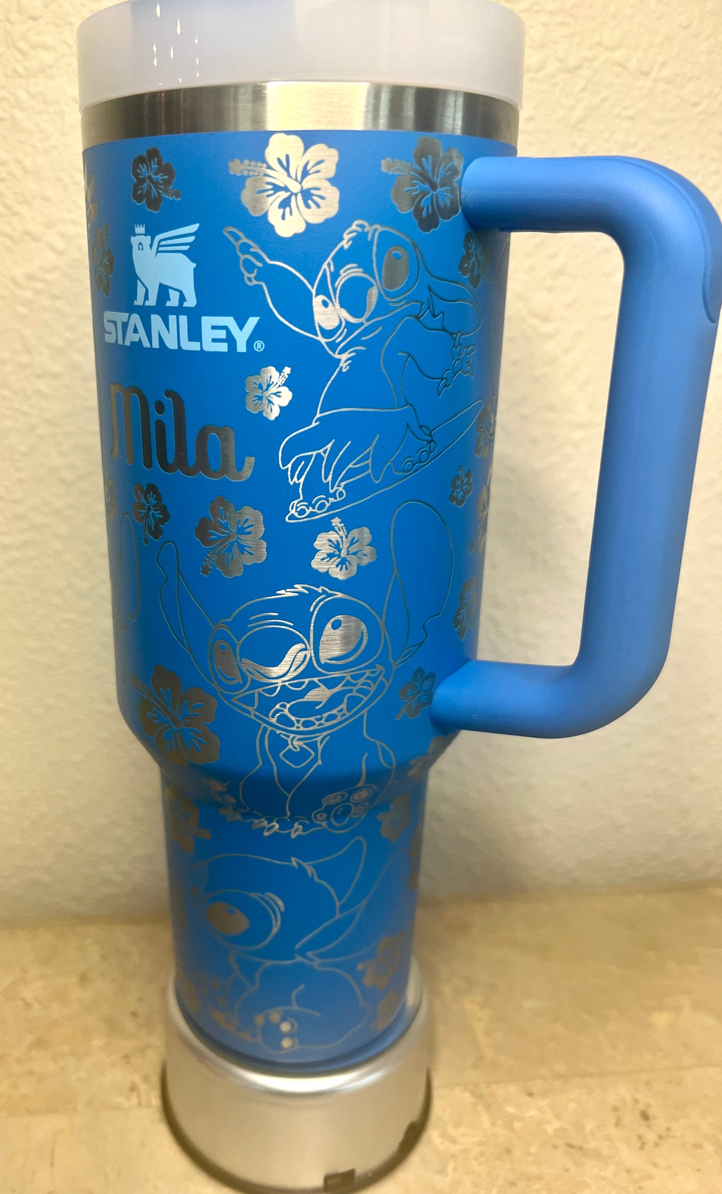 STITCH-40 Oz Stanley Quencher H2.0 Travel Tumbler with Handle - Full Wrap Engraved