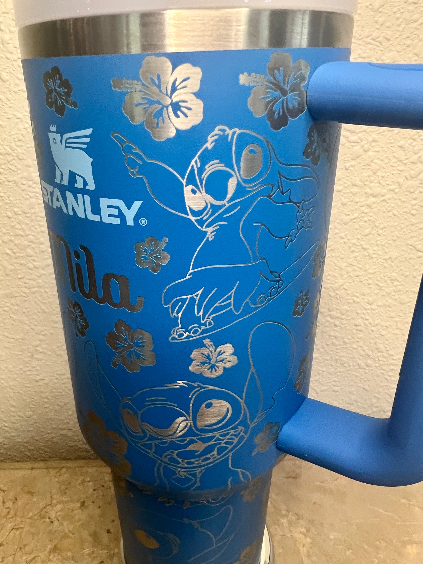 STITCH-40 Oz Stanley Quencher H2.0 Travel Tumbler with Handle - Full Wrap Engraved