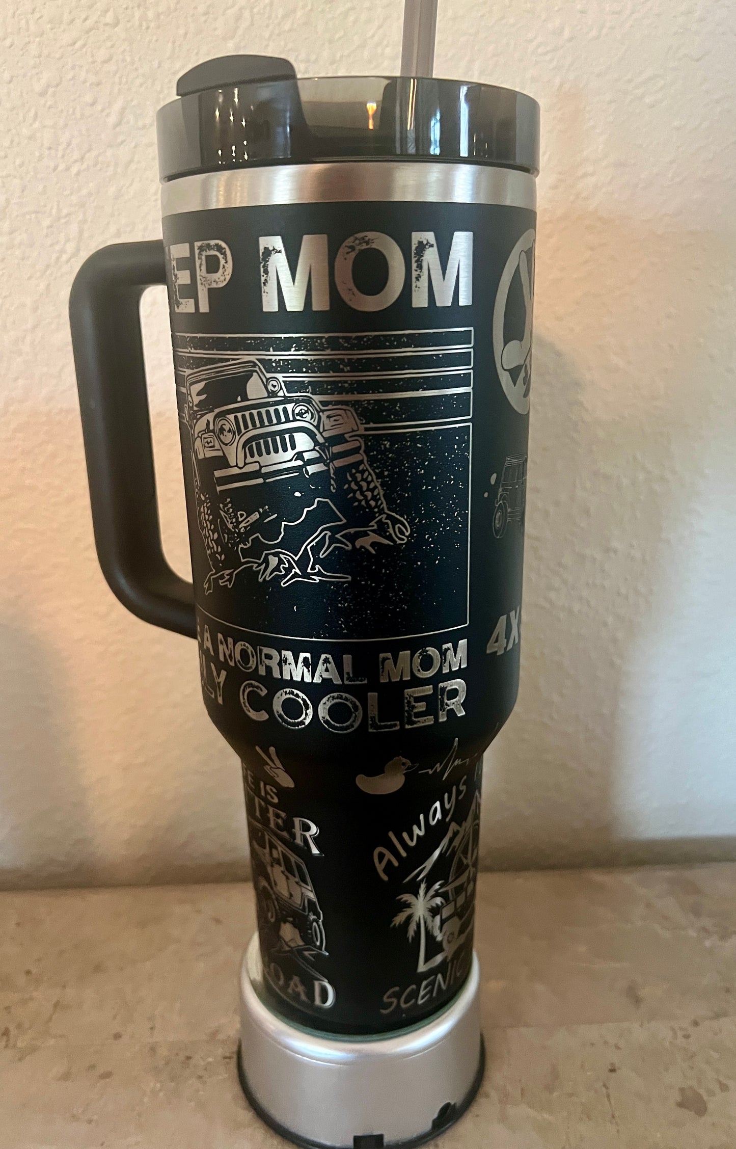 Off Roading Jeep Dad/Mom-40 Oz Stanley Quencher H2.0 Travel Tumbler with Handle - Full Wrap Engraved