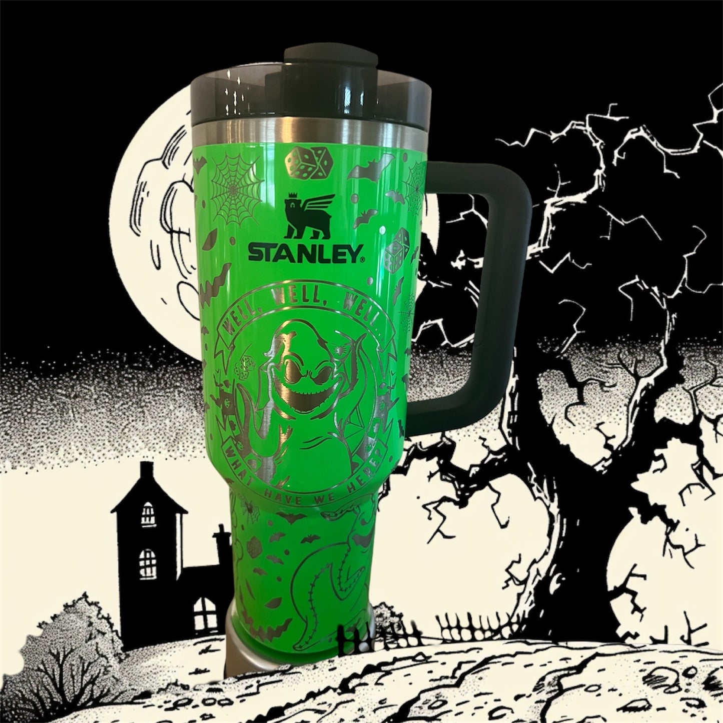 Oogie Boogie -40 Oz Stanley Quencher H2.0 Travel Tumbler with Handle - Full Wrap Engraved