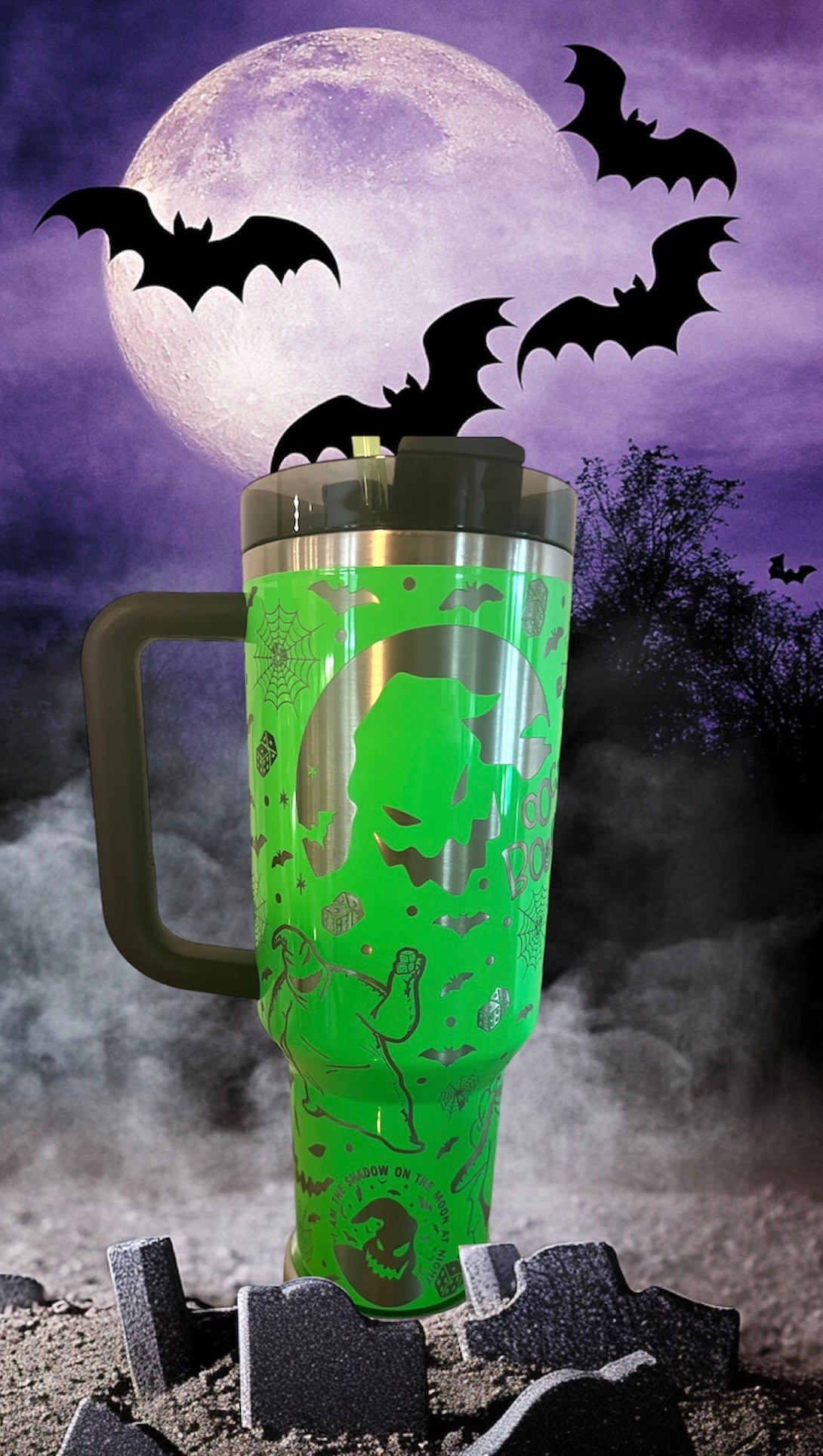 Oogie Boogie -40 Oz Stanley Quencher H2.0 Travel Tumbler with Handle - Full Wrap Engraved