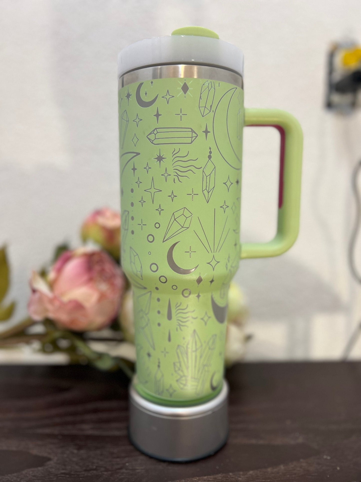 CRYSTALS AND Gems -40 OZ Stanley Quencher H2.0 Tumbler with Handle-Full Wrap Laser Engraved