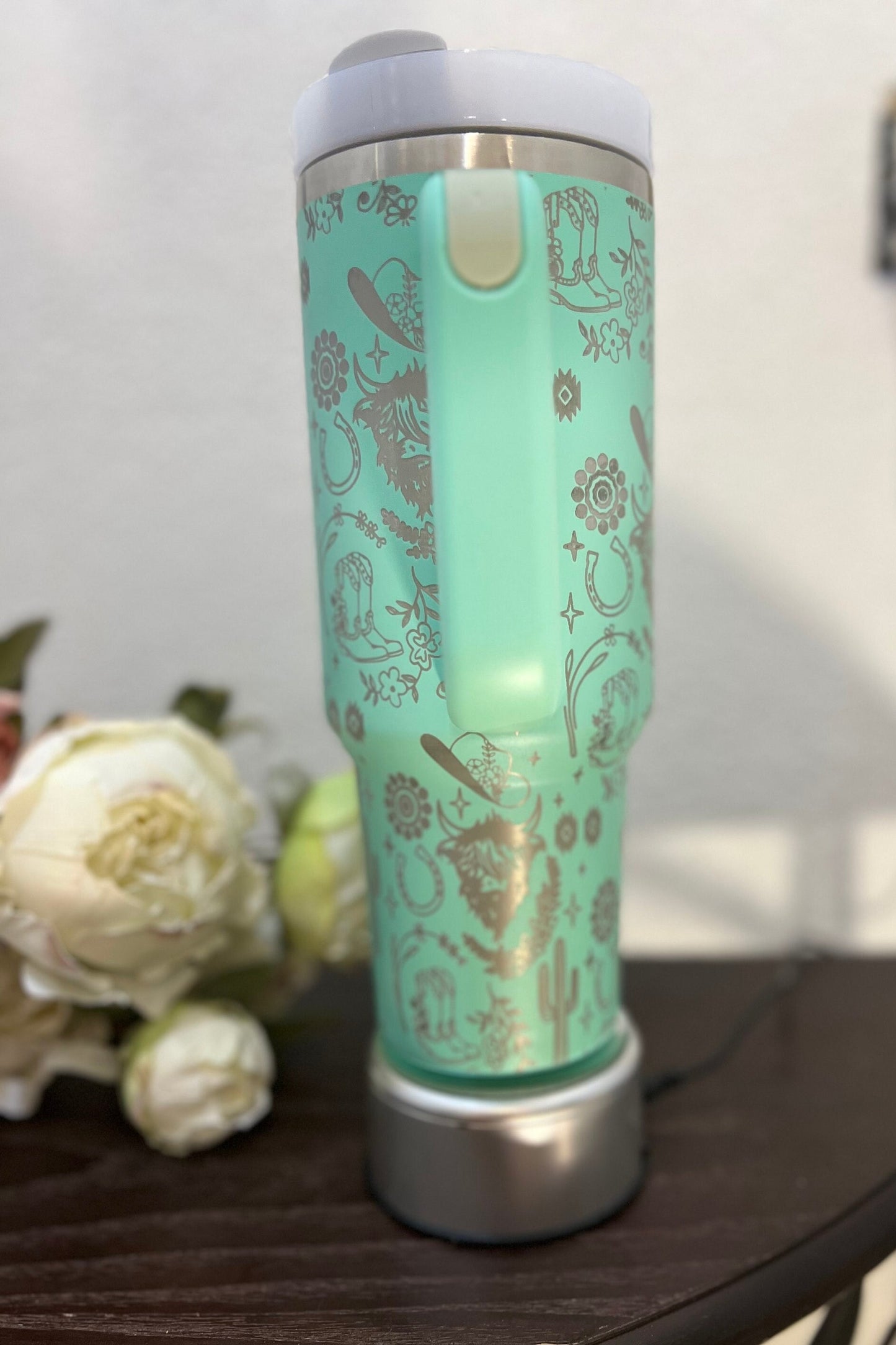Highland Cow Western -40 OZ Travel Tumbler with Handle-Full Wrap Laser Engraved