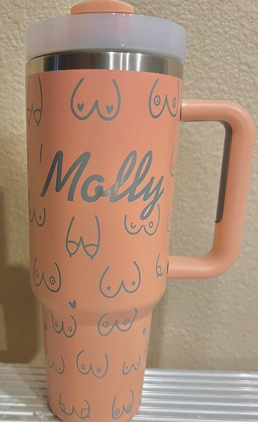 Funny BOOBS-Stanley 40OZ H2.0 Quencher Tumbler-Full Wrap Laser Engraved