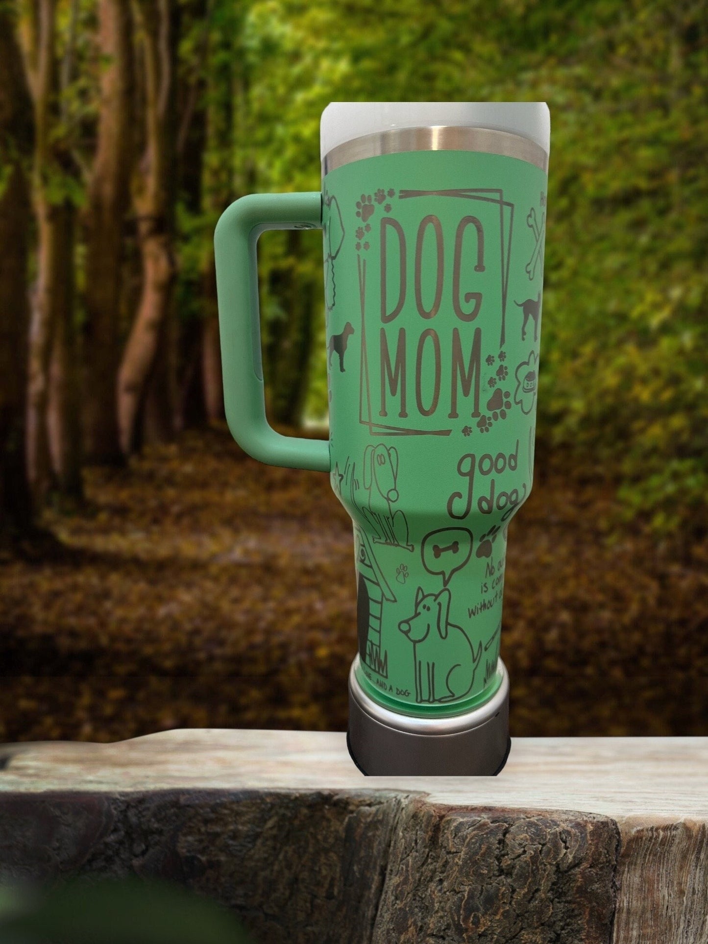 DOG MOM-Engraved Stanley Travel Quencher H2.0 Tumbler/Cup -40 OZ
