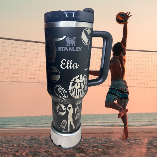 Volleyball Life-40 Oz Stanley Quencher H2.0 Travel Tumbler with Handle - Full Wrap Engraved