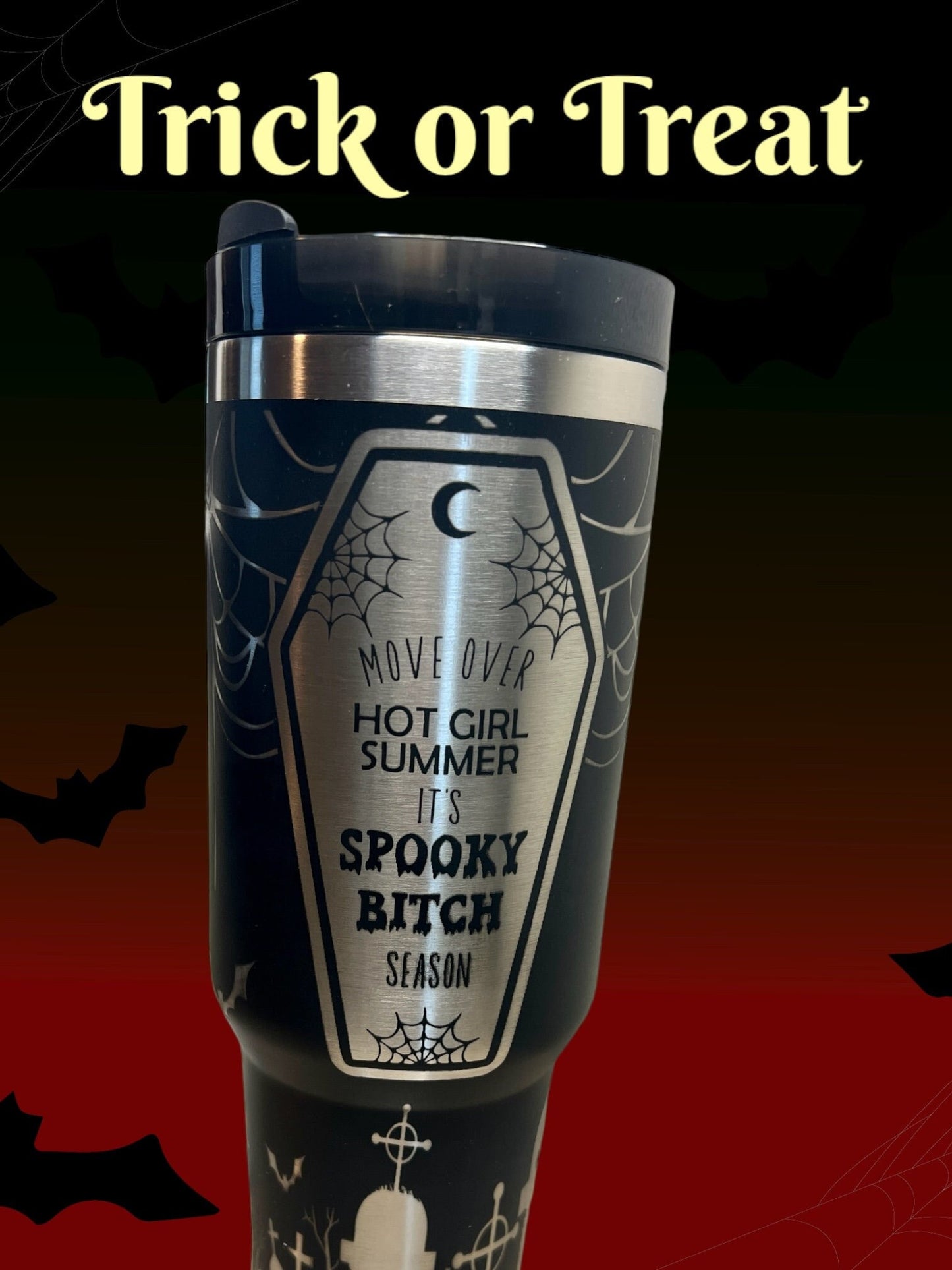 SPOOKY SEASON-40 Oz Stanley Quencher H2.0 Travel Tumbler with Handle - Full Wrap Engraved