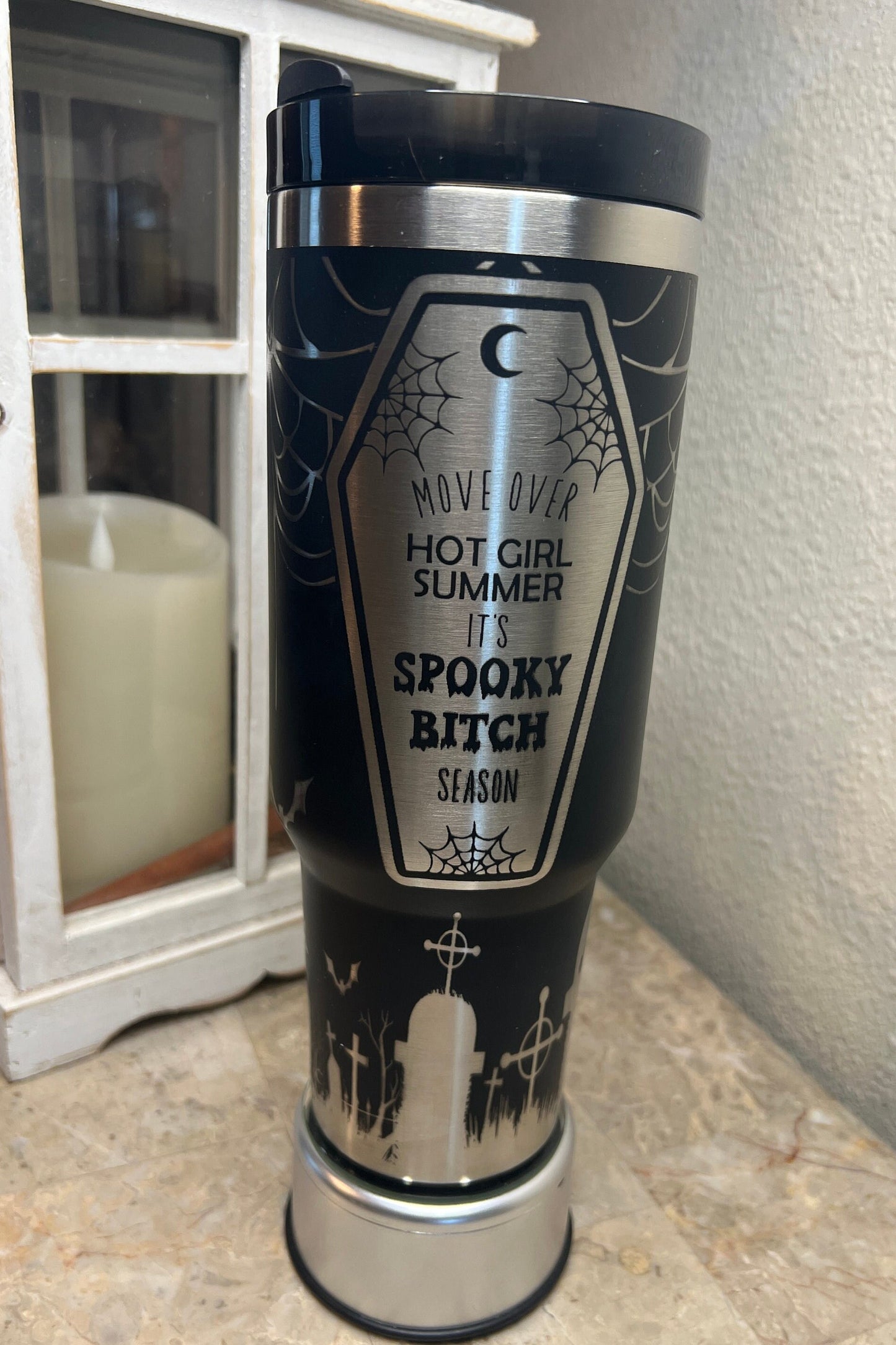 SPOOKY SEASON-40 Oz Stanley Quencher H2.0 Travel Tumbler with Handle - Full Wrap Engraved