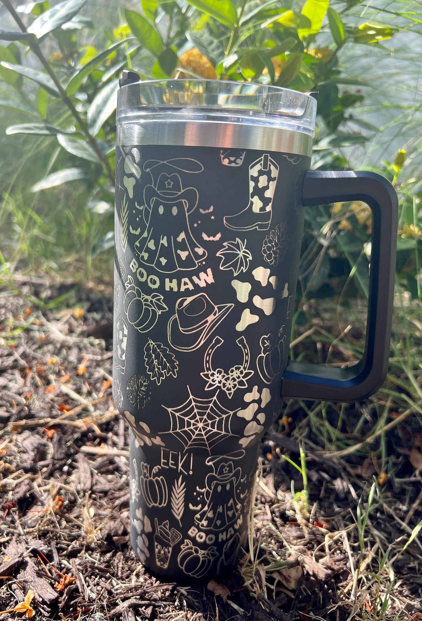 Ghosty-40 Oz Stanley Quencher H2.0 Travel Tumbler with Handle - Full Wrap Engraved