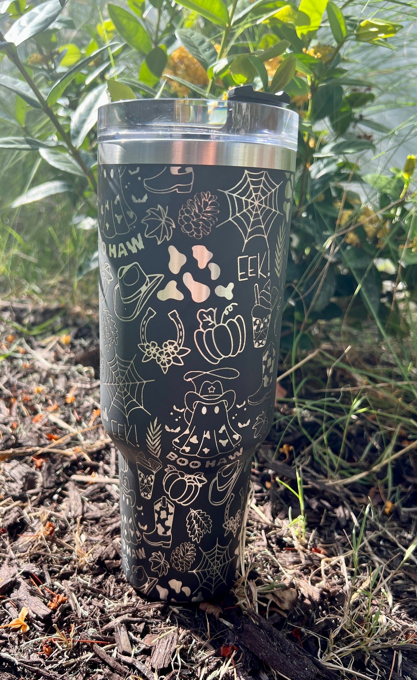 Ghosty-40 Oz Stanley Quencher H2.0 Travel Tumbler with Handle - Full Wrap Engraved