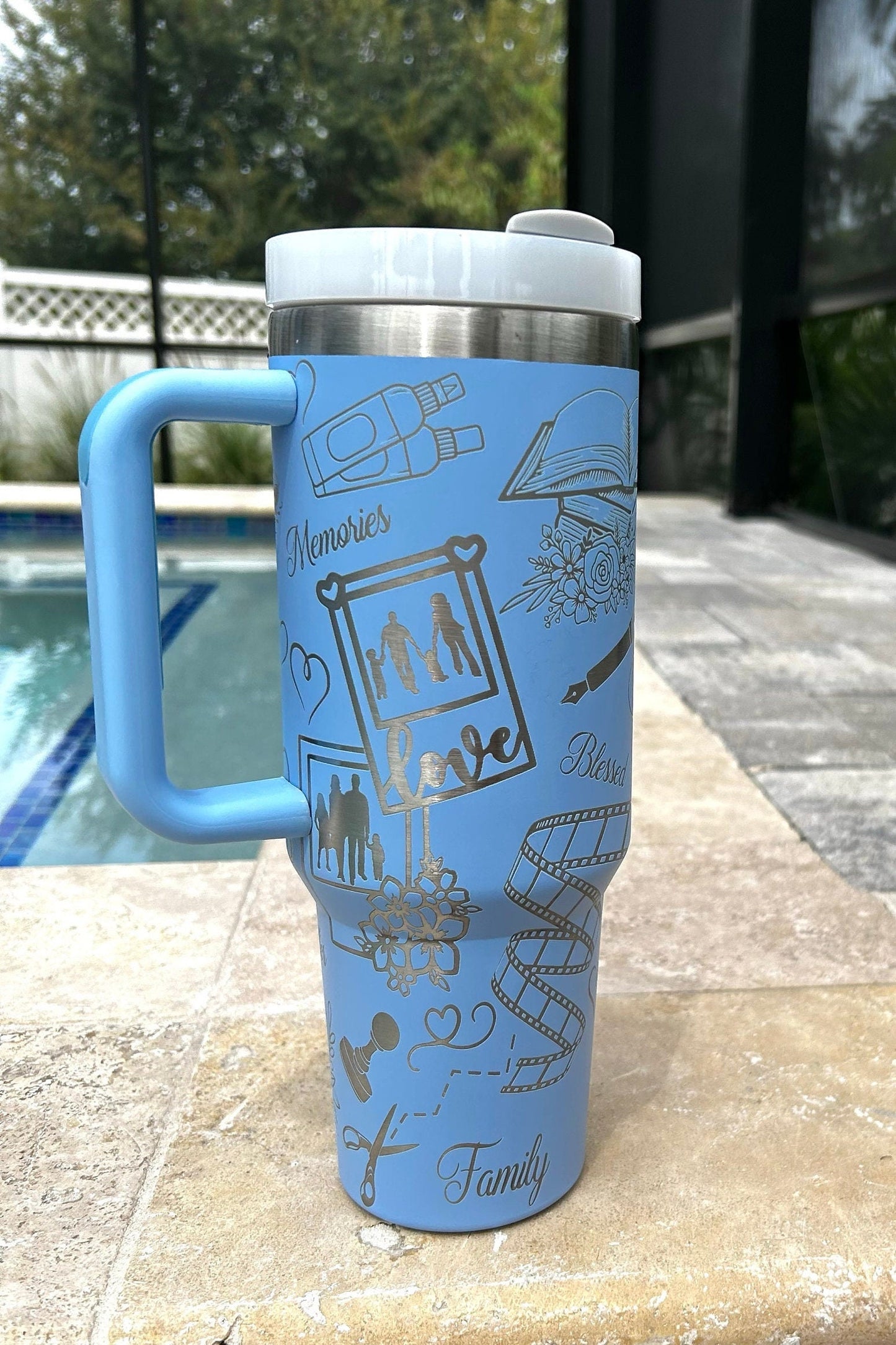 SCRAPBOOK-Engraved Stanley Travel Quencher H2.0 Tumbler -40 OZ