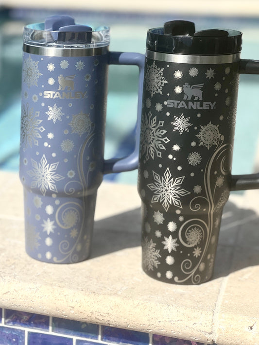 SNOWFLAKE -30 OZ Stanley H2.0 Quencher Tumbler With Handle-Full Wrap Engraved