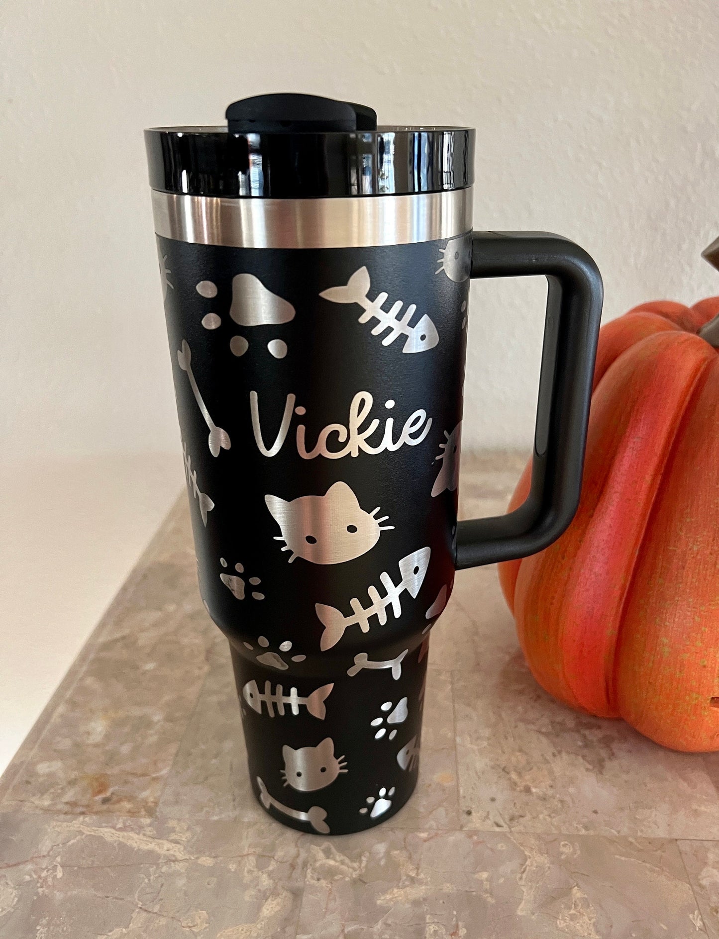 CAT MOM-Stanley 40OZ H2.0 Quencher Tumbler-Full Wrap Laser Engraved