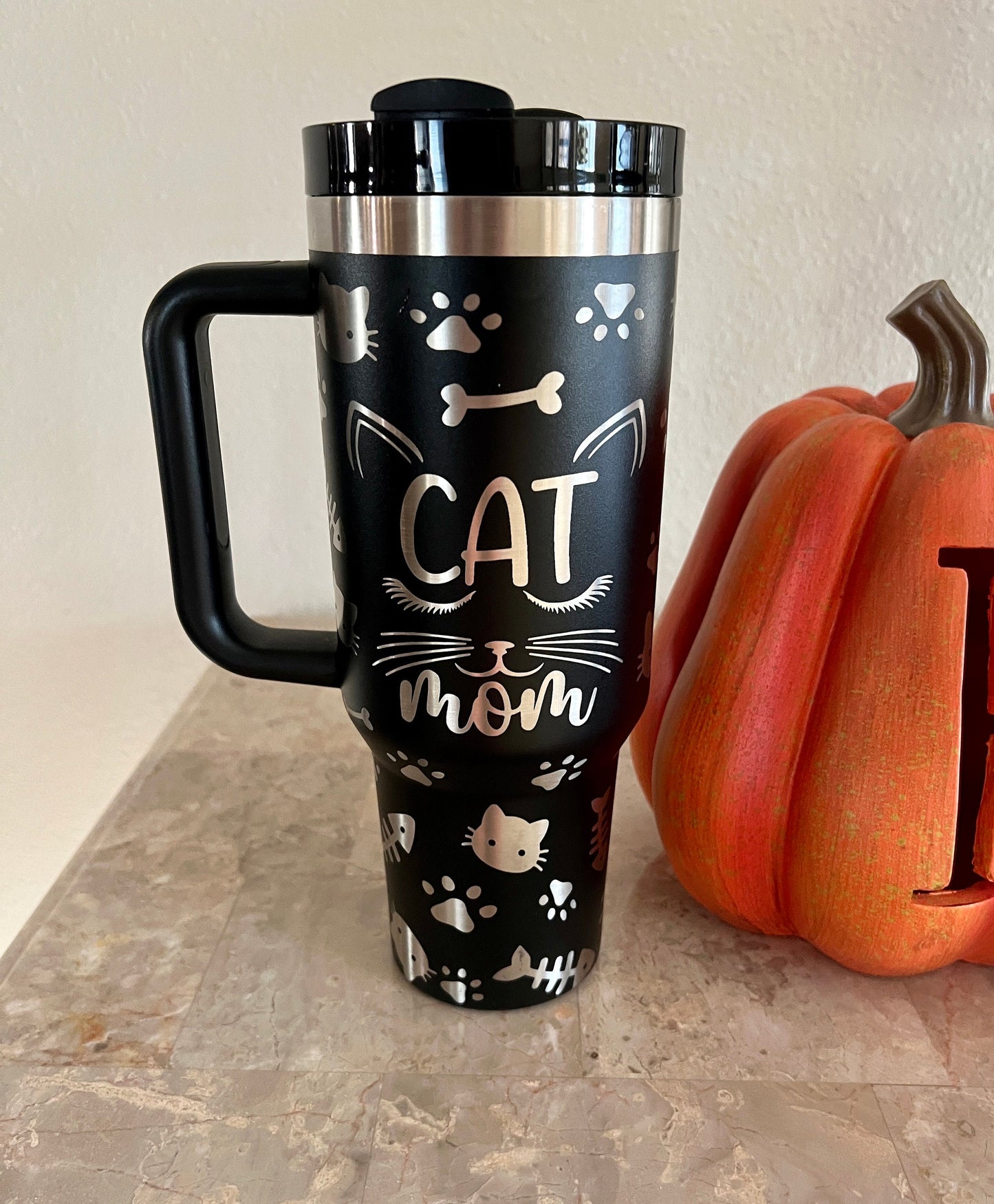 CAT MOM-Stanley 40OZ H2.0 Quencher Tumbler-Full Wrap Laser Engraved