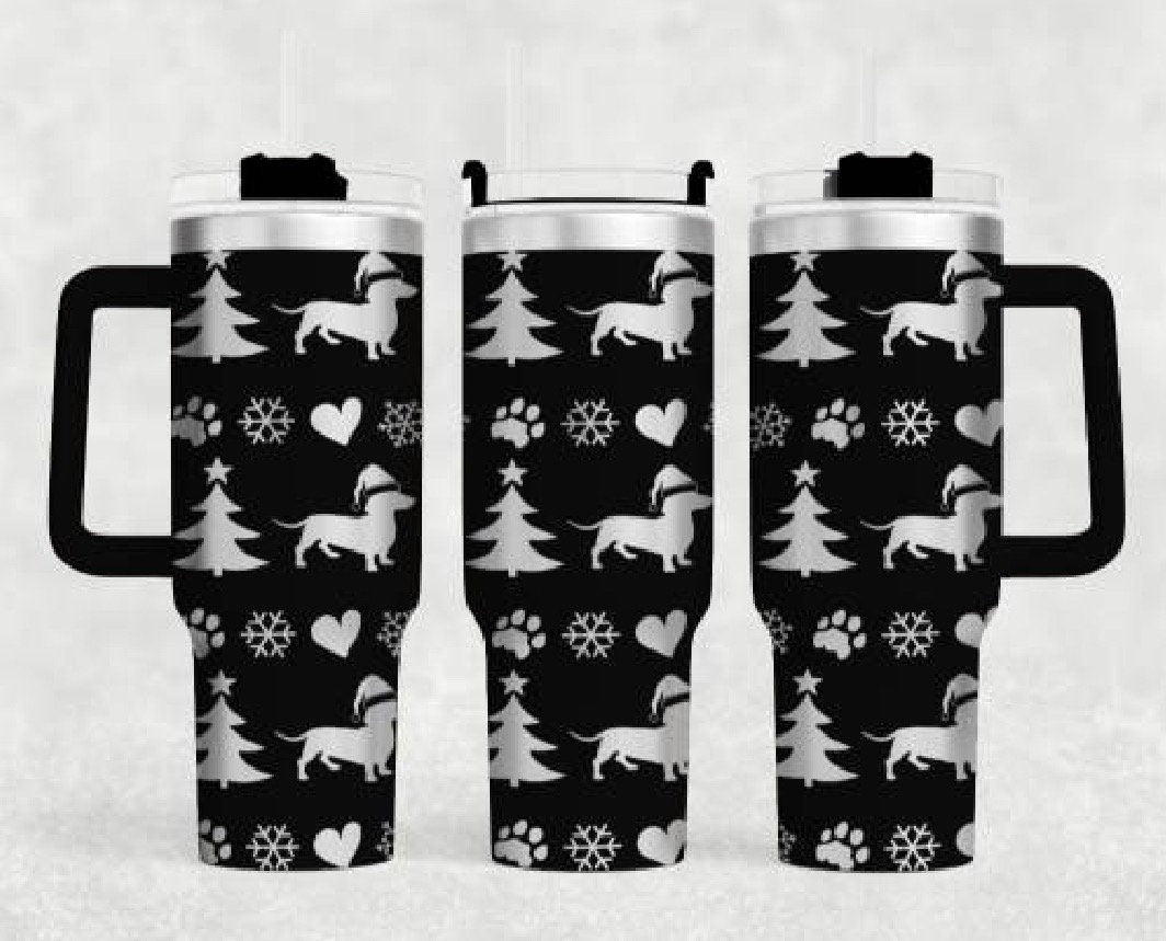 Dachshund Xmas-Stanley 40OZ H2.0 Quencher Tumbler-Full Wrap Laser Engraved