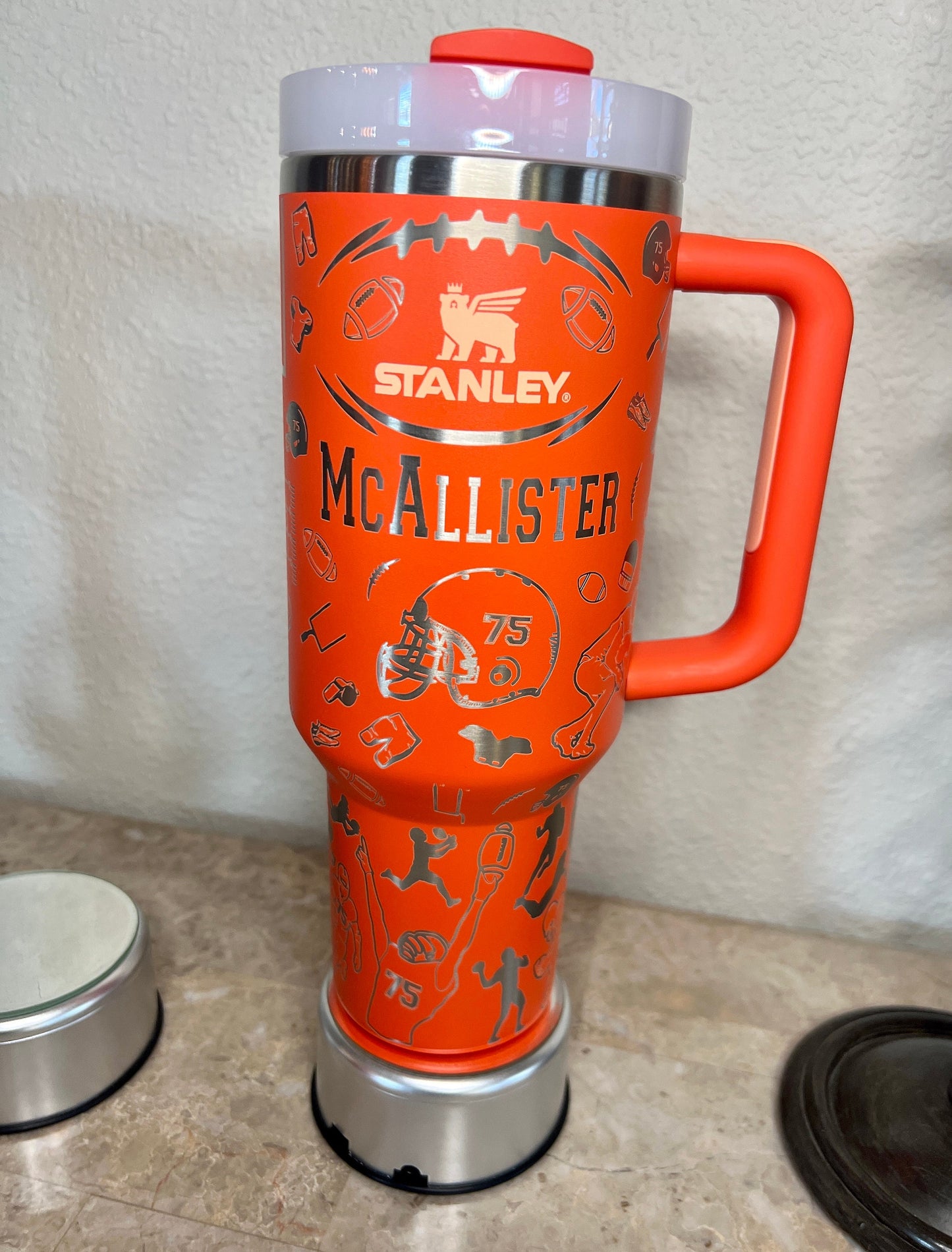 Football-Stanley 40OZ H2.0 Quencher Tumbler-Full Wrap Laser Engraved