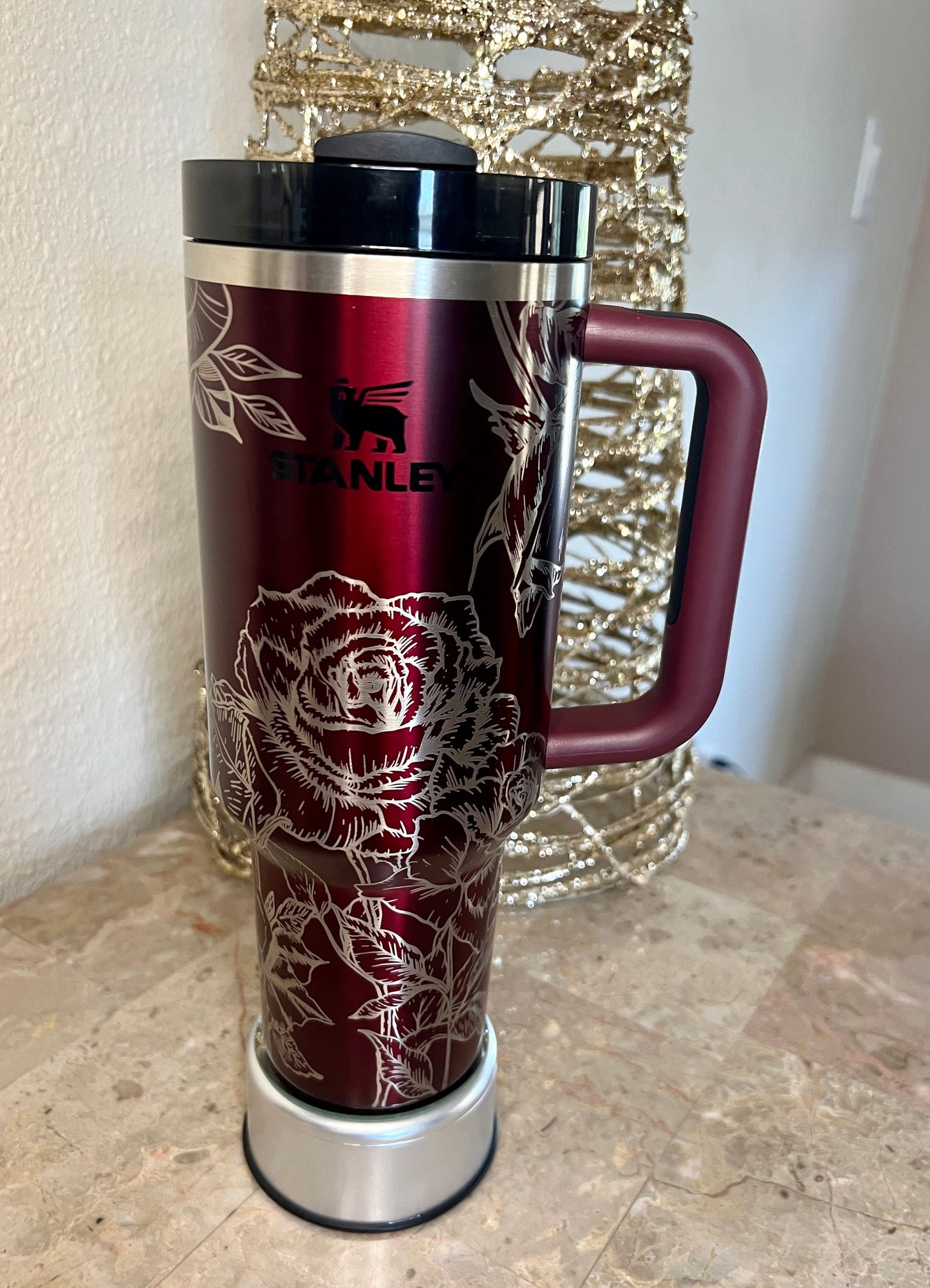 ROSES-Stanley 40OZ H2.0 Quencher Tumbler-Full Wrap Laser Engraved