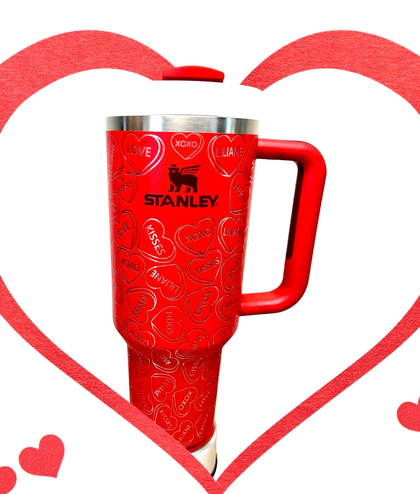 Hugs and Kisses -40 OZ Stanley Quencher H2.0 Travel Tumbler with Handle-Full Wrap Laser Engraved