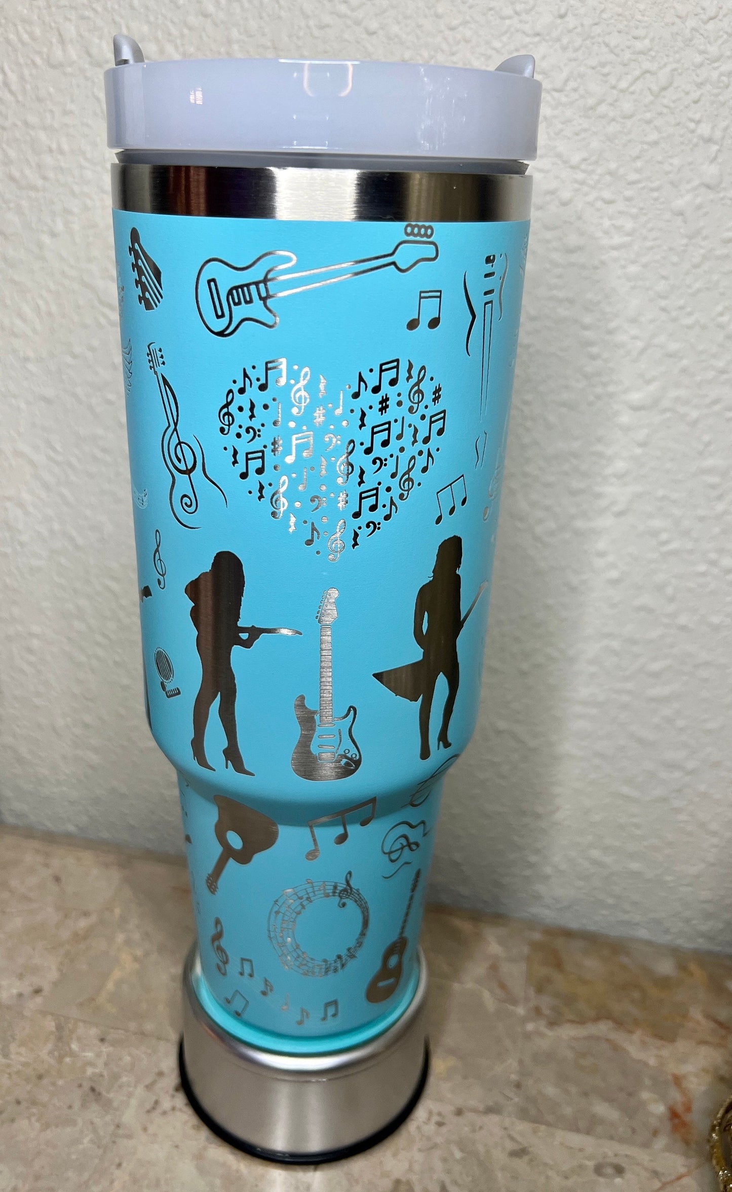 Guitar Tumbler: Engraved 40 Oz Stanley Quencher H2.0 Travel Tumbler
