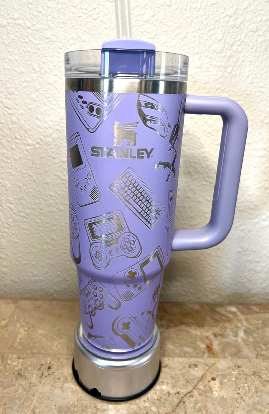 Gamer -40 OZ Stanley Quencher H2.0 Travel Tumbler with Handle-Full Wrap Laser Engraved