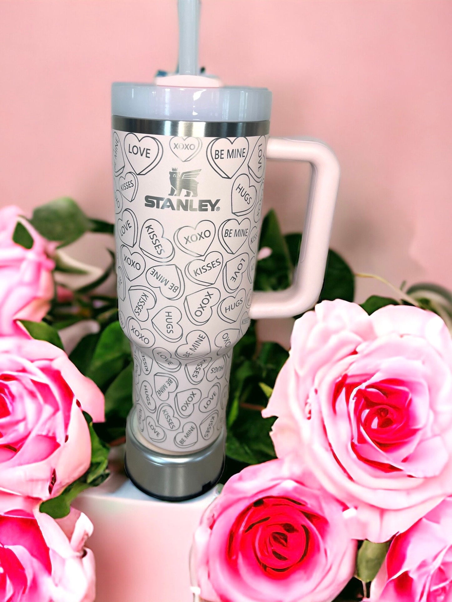 Hugs and Kisses -40 OZ Stanley Quencher H2.0 Travel Tumbler with Handle-Full Wrap Laser Engraved