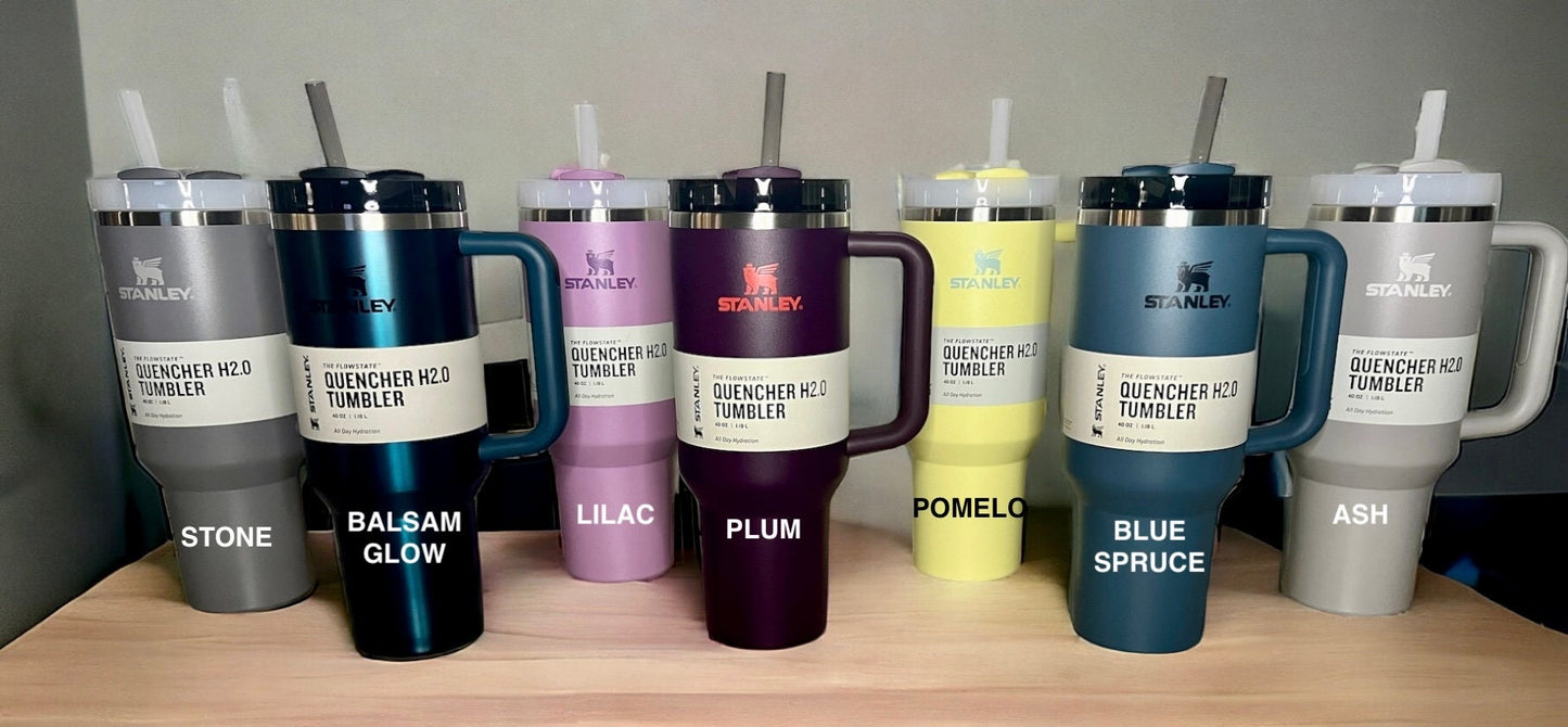 Floral Split or Sunflower Split Name Engraved-40 OZ  or 30 OZ Stanley Quencher H2.0 Travel Tumbler with Handle-Laser Engraved