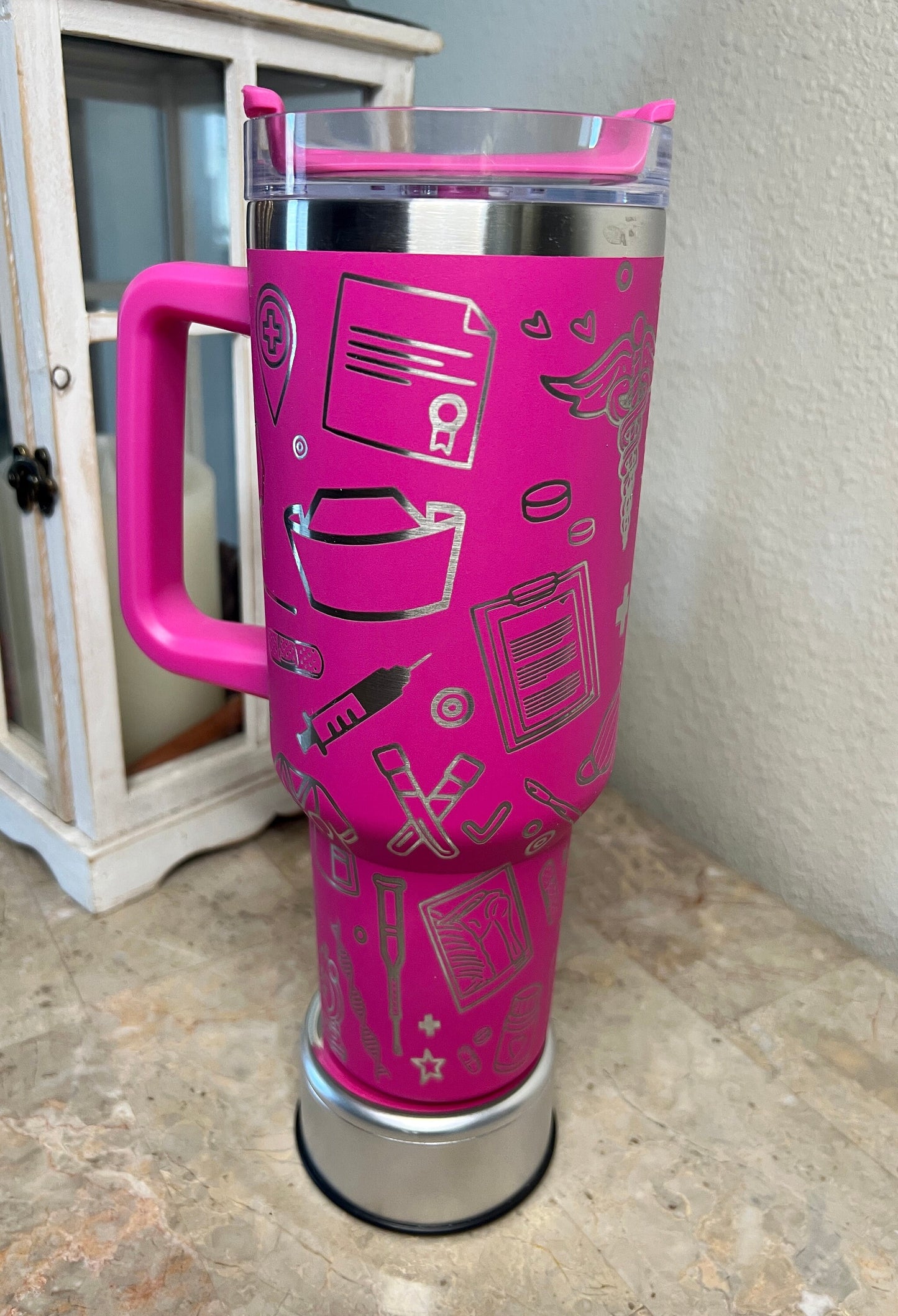 Nurse Life-40 Oz Travel Tumbler with Handle-Full Wrap Laser Engraved