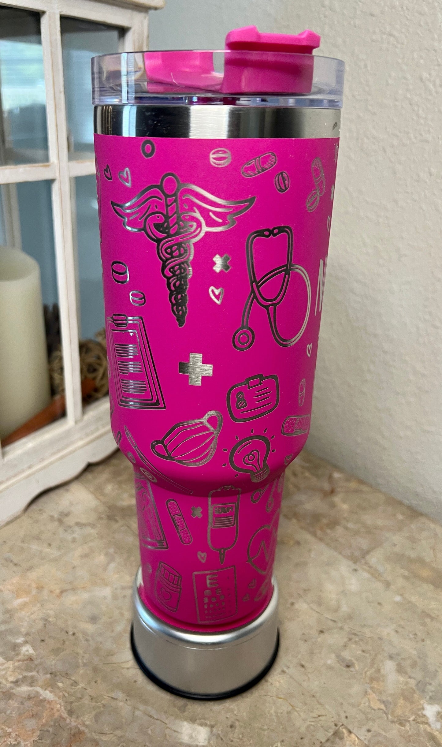 Nurse Life-40 Oz Travel Tumbler with Handle-Full Wrap Laser Engraved