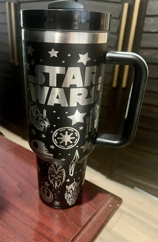 Star Wars-40 Oz Travel Tumbler with Handle-Full Wrap Laser Engraved