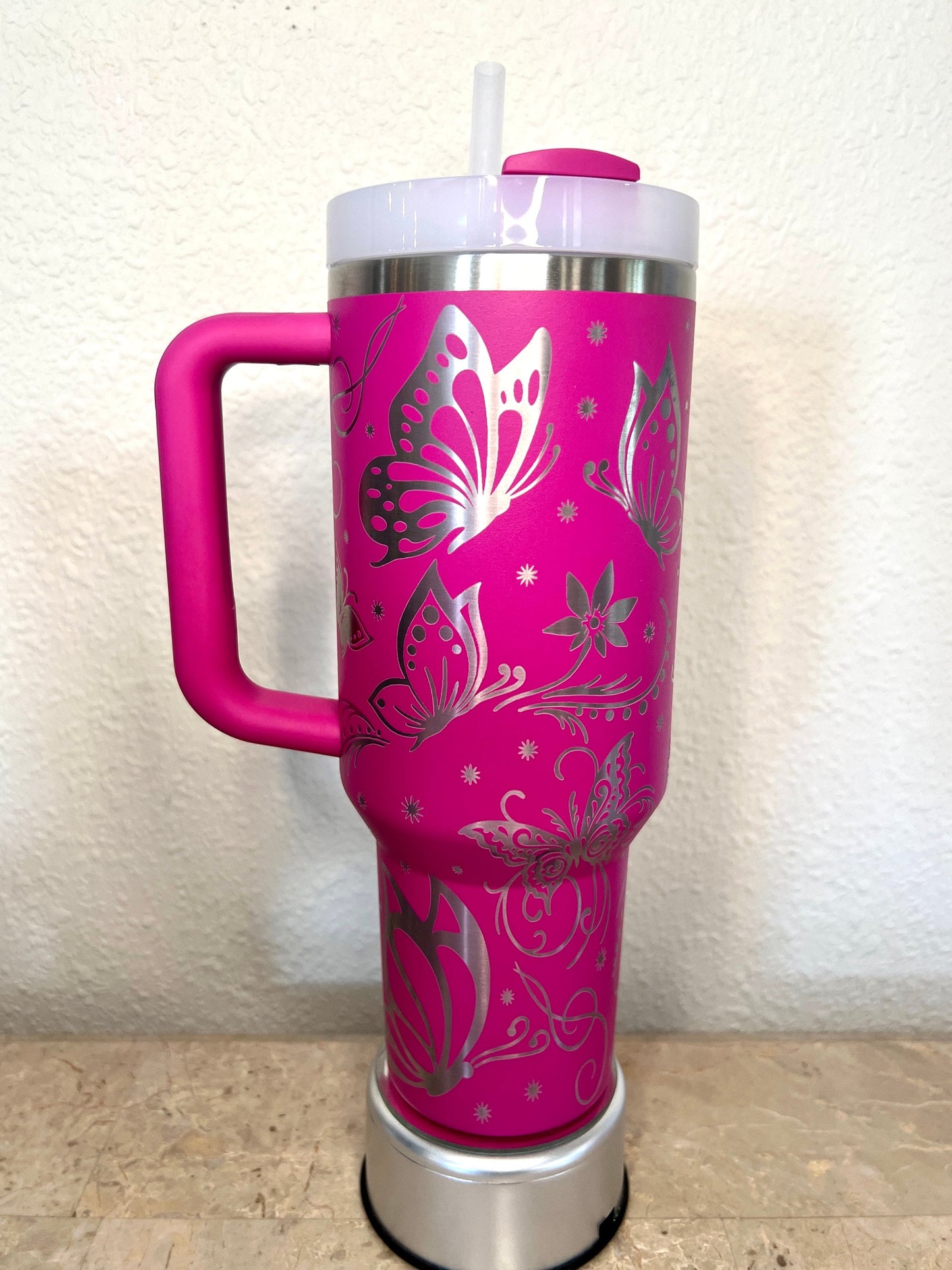 Butterflies-40 Oz Stanley Quencher H2.0 Travel Tumbler with Handle - Full Wrap Engraved