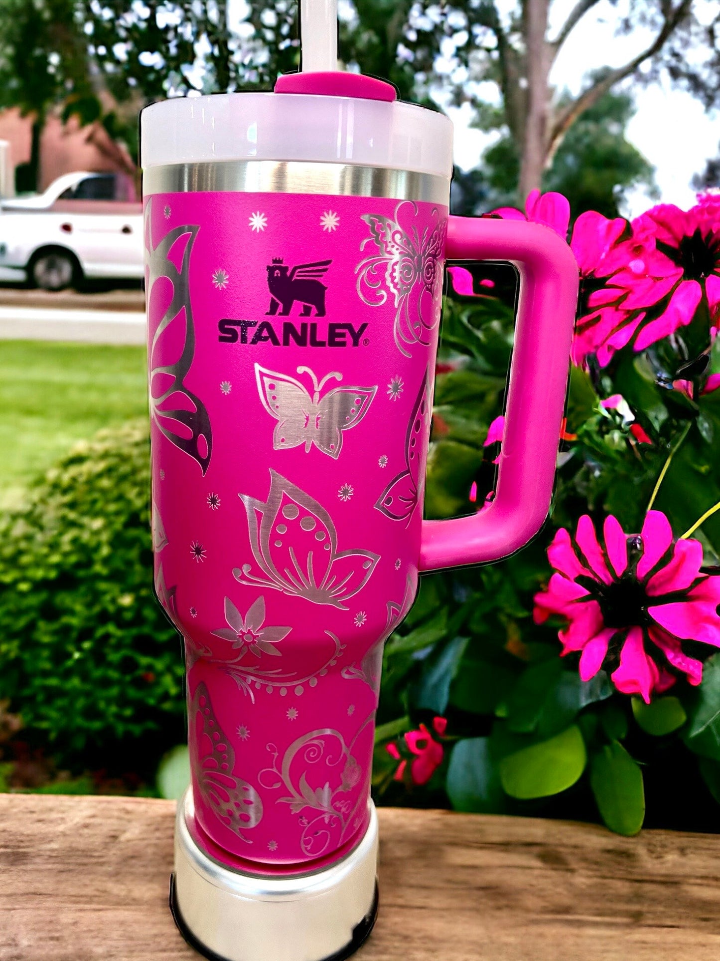 Butterflies-40 Oz Stanley Quencher H2.0 Travel Tumbler with Handle - Full Wrap Engraved