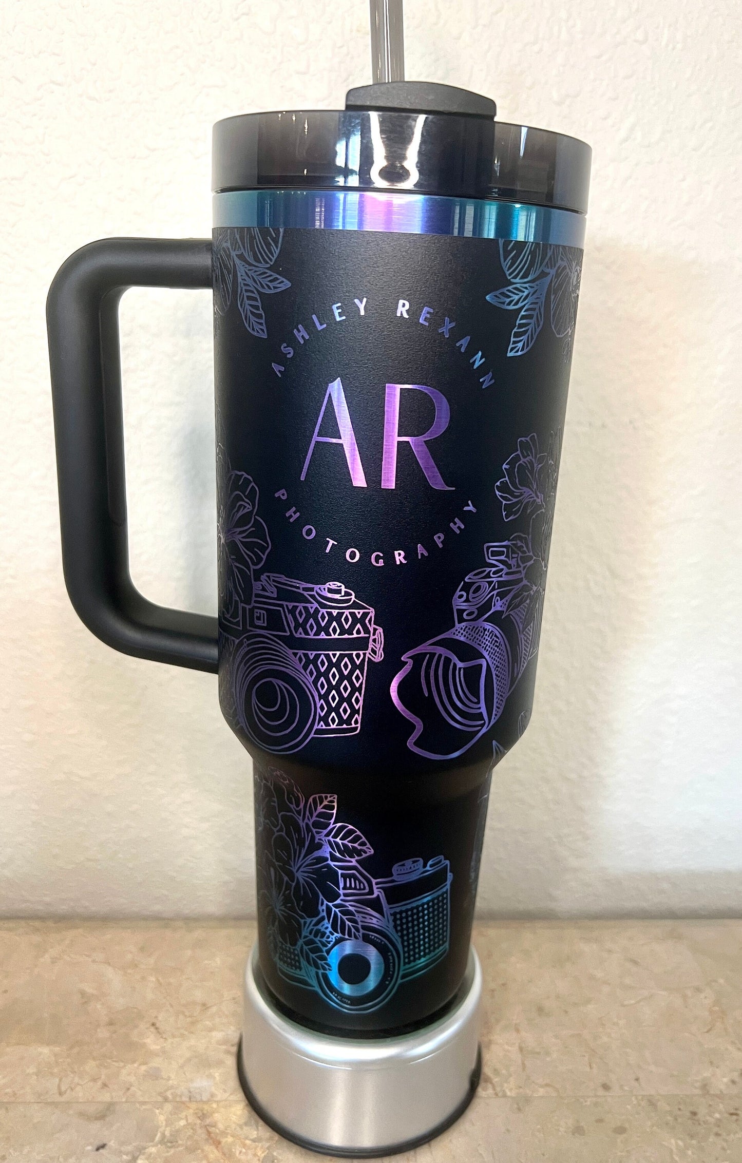 Floral Engraved Stanley Quencher H2.0 Tumbler - 40 Oz Travel Mug