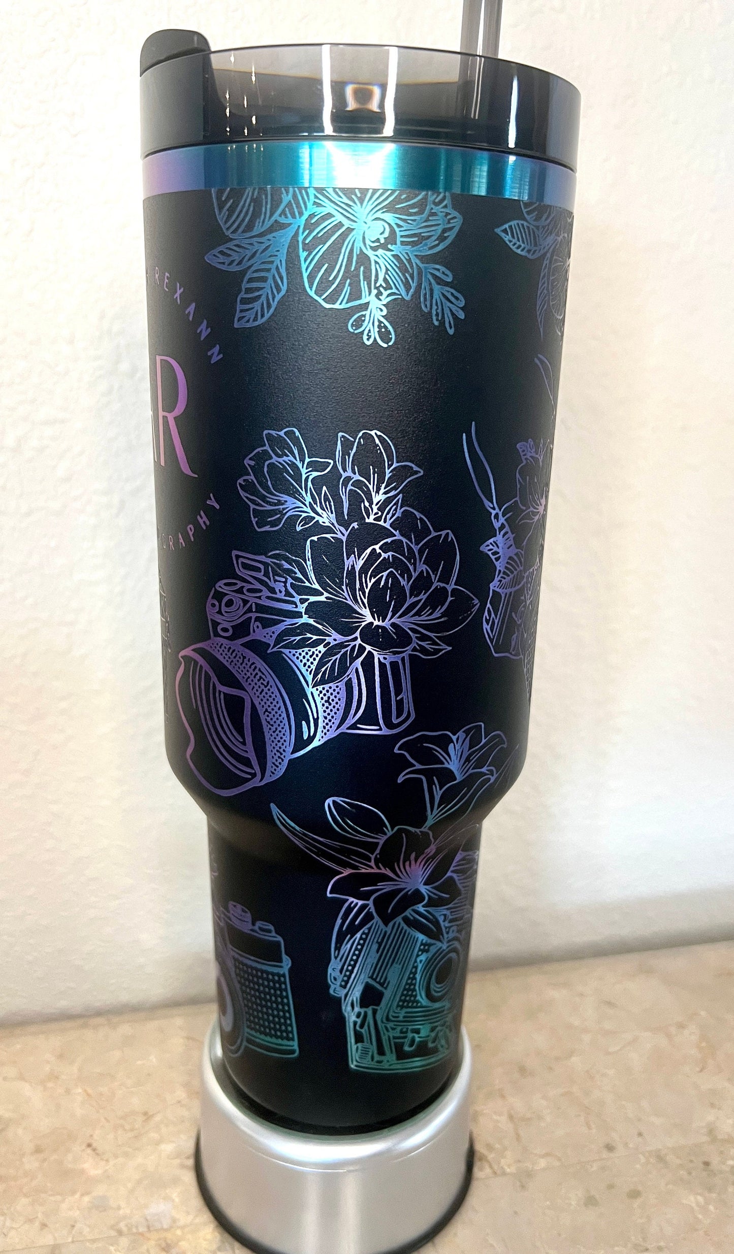 Photography Floral -40 Oz Stanley Quencher H2.0 Travel Tumbler with Handle - Full Wrap Engraved