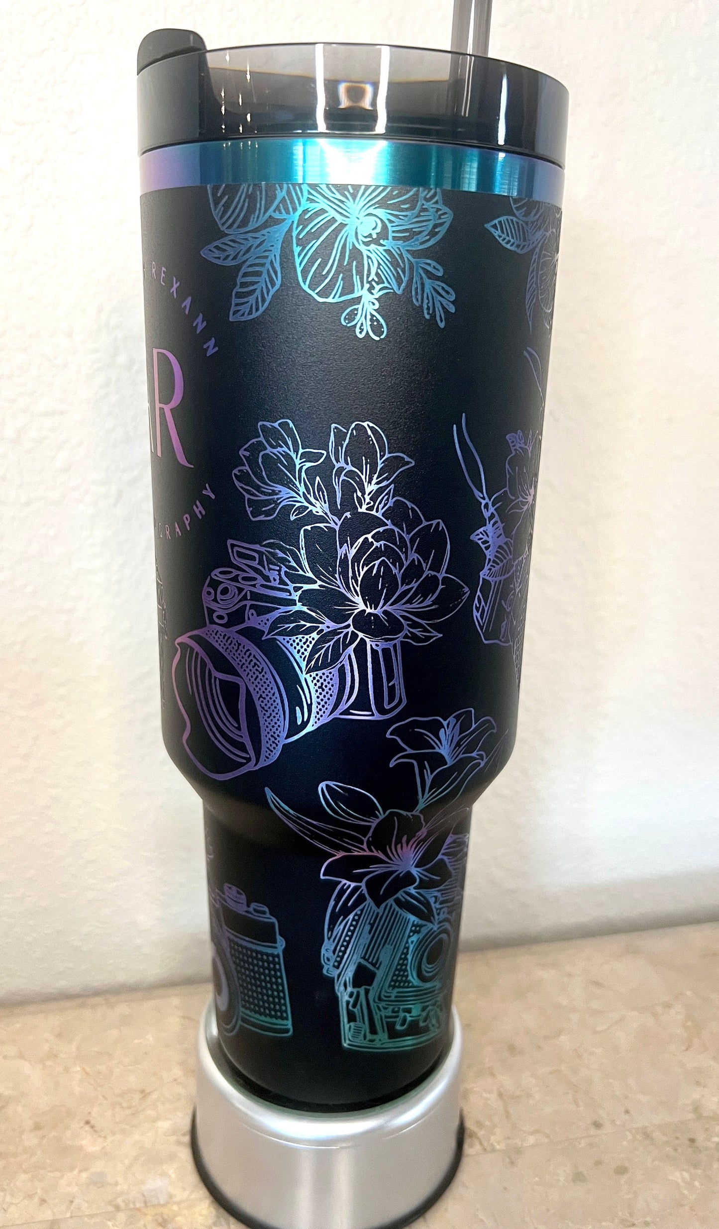 Floral Engraved Stanley Quencher H2.0 Tumbler - 40 Oz Travel Mug