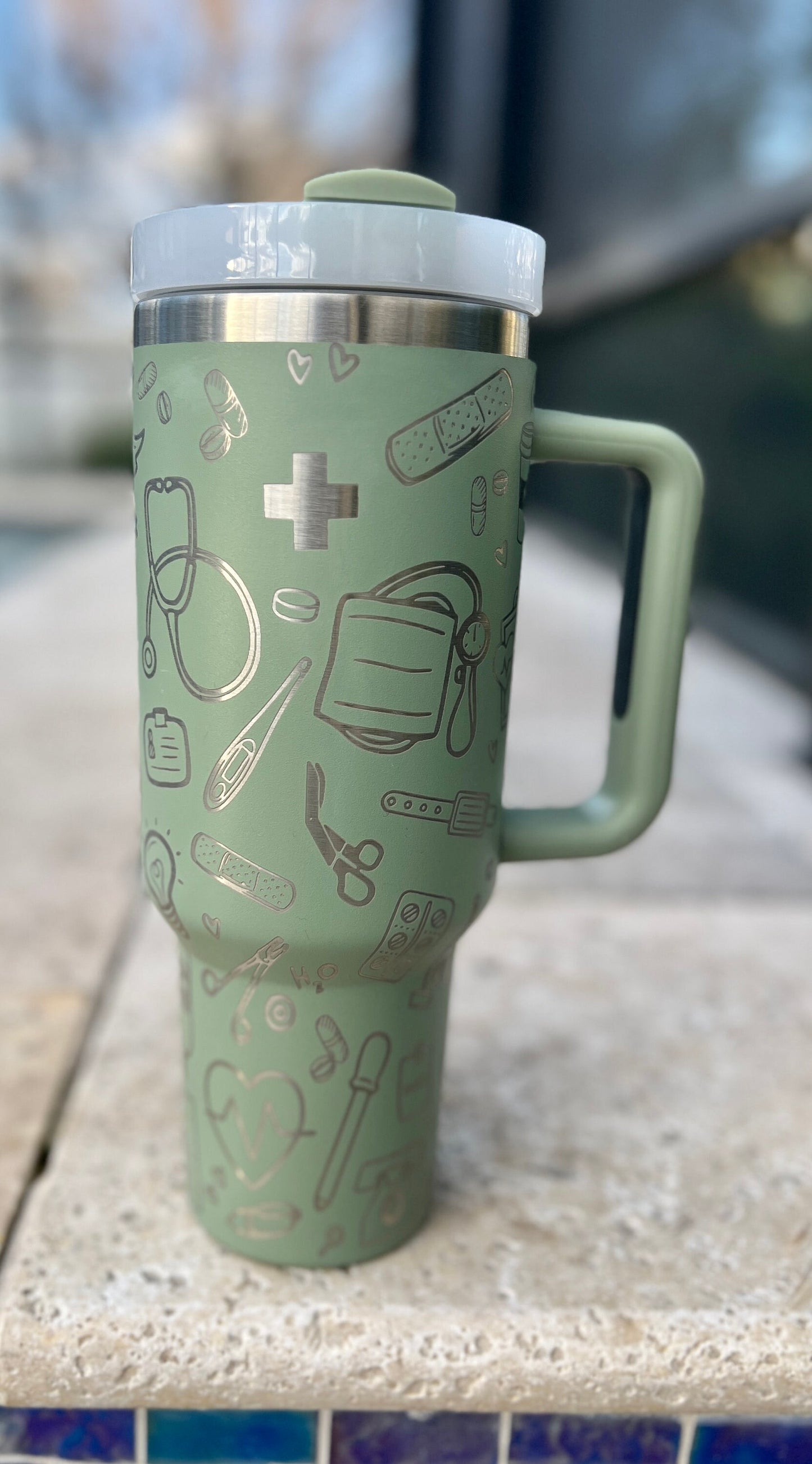 Nurse Life-40 Oz Travel Tumbler with Handle-Full Wrap Laser Engraved