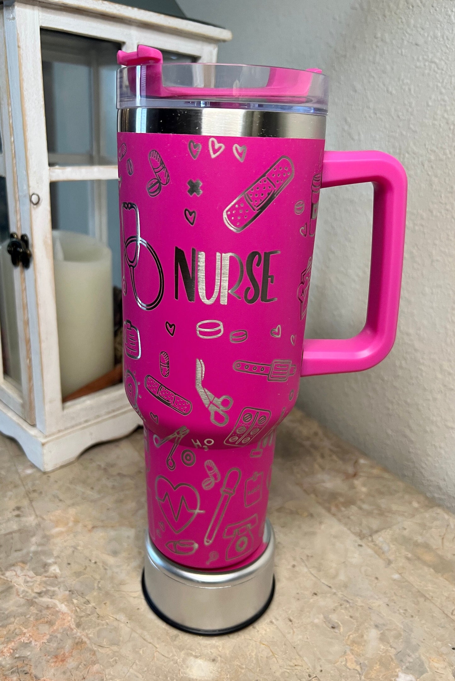 Nurse Life-40 Oz Travel Tumbler with Handle-Full Wrap Laser Engraved